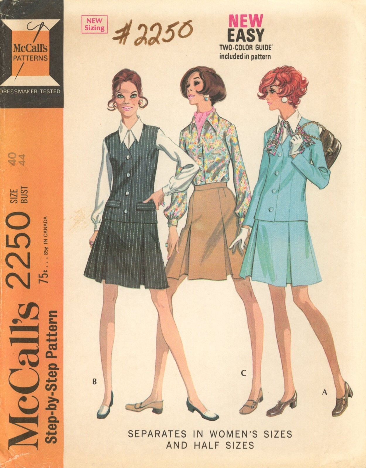 McCall's 2250 Blouse, Inverted Pleat Skirt, Blazer Jacket & Scarf Sz 44" Bust UC McCall's 2250 Blouse, Inverted Pleat Skirt, Blazer Jacket & Scarf Sz 44" Bust UC