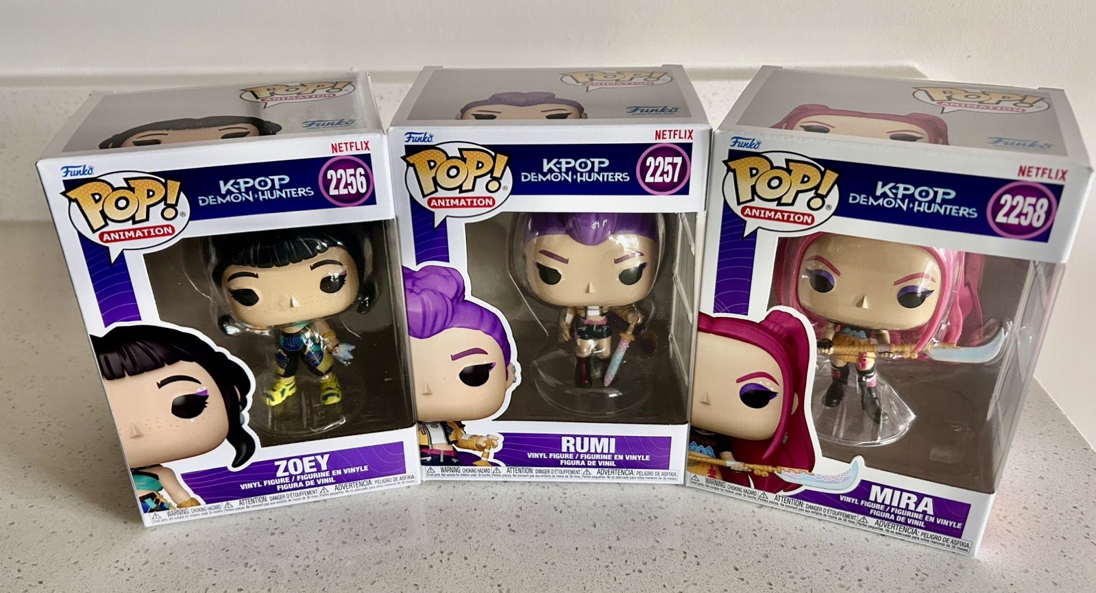 Funko K-Pop Demon Hunters Set of 3- 2256 Zoey, 2257 Rumi, 2258 Mira w/Protectors