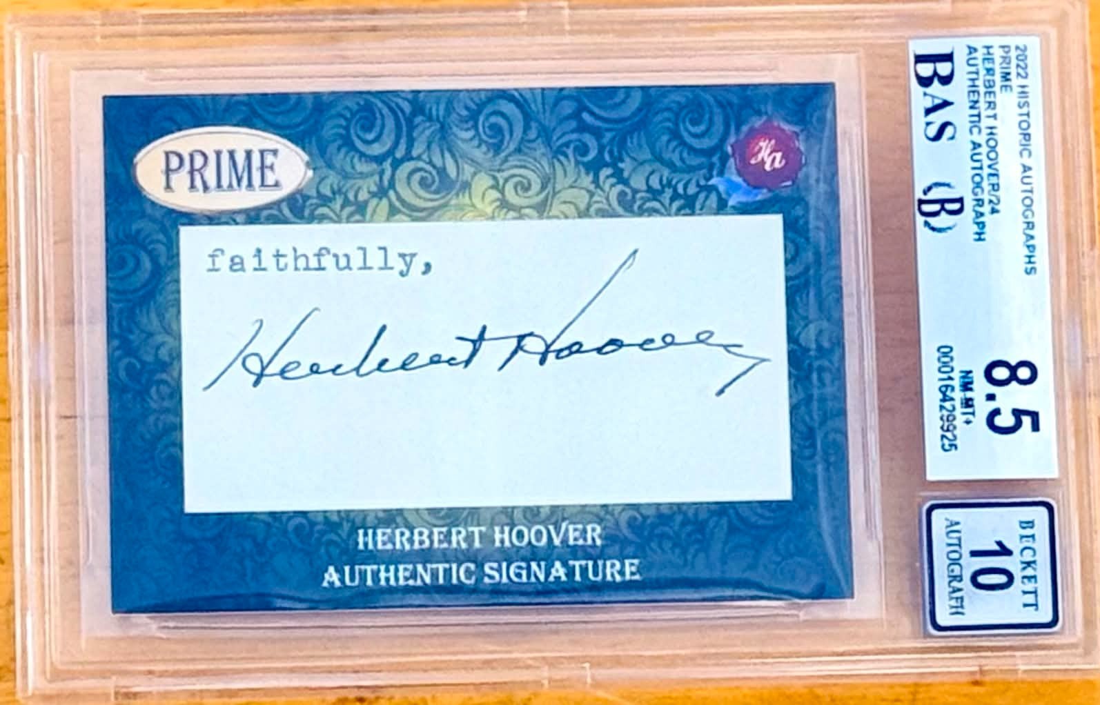 RARE 2022 Prime Historic Autograph HERBERT HOOVER President Auto /24 BGS 8.5 10 RARE 2022 Prime Historic Autograph HERBERT HOOVER President Auto /24 BGS 8.5 10