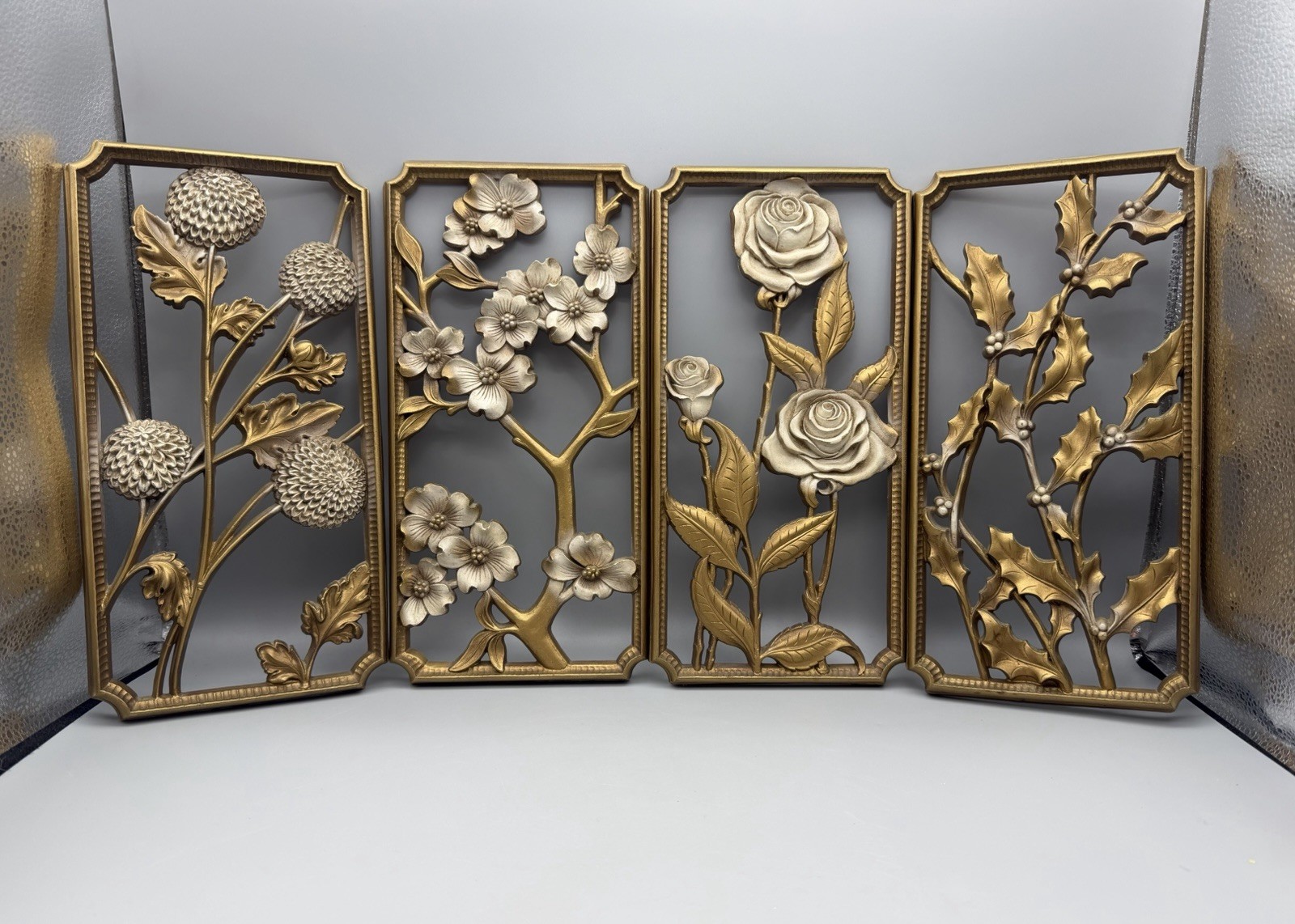VTG Hollywood Regency Style Syroco FOUR SEASONS Floral Gold Wall Plaques Set VTG Hollywood Regency Style Syroco FOUR SEASONS Floral Gold Wall Plaques Set