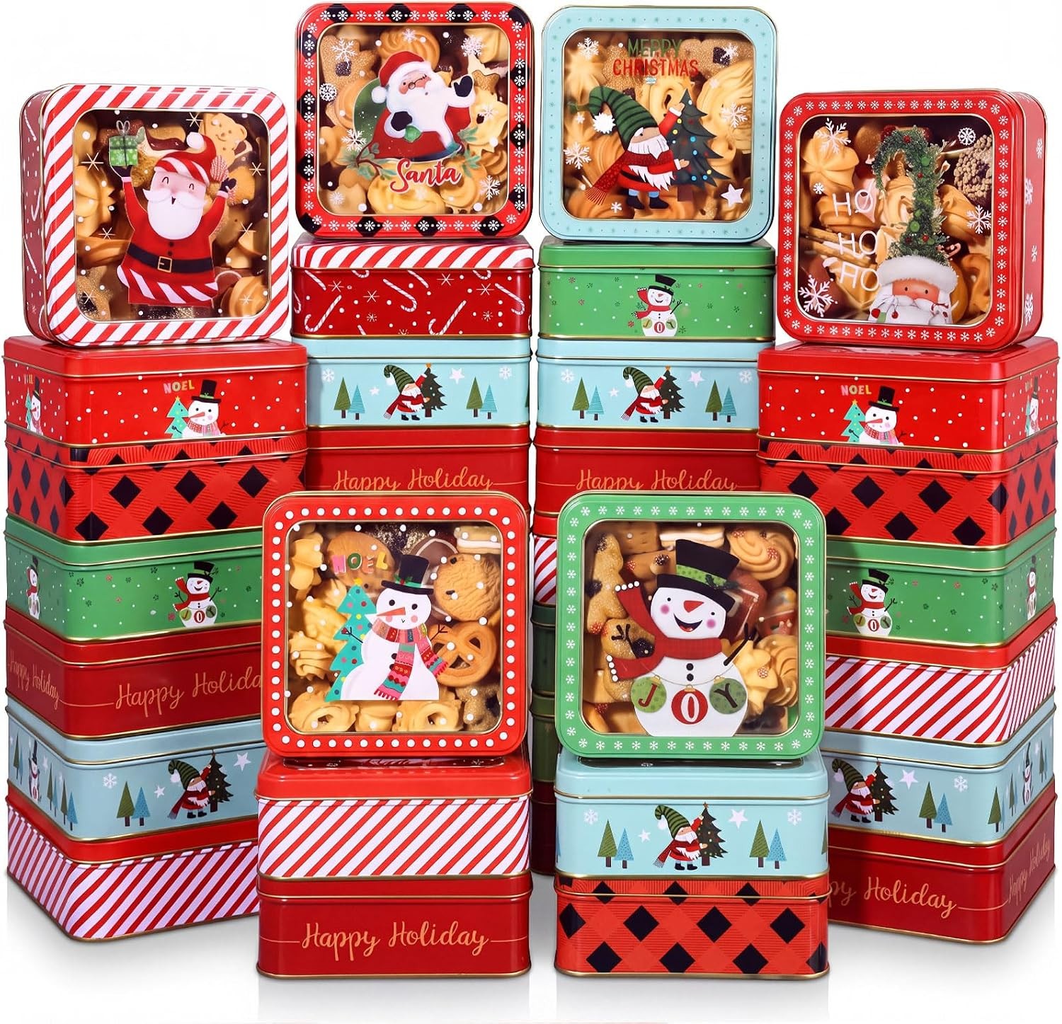 16 Pcs Large Christmas Cookie Tins with Lids Metal Gift Box, Vintage 16 Pcs Large Christmas Cookie Tins with Lids Metal Gift Box, Vintage