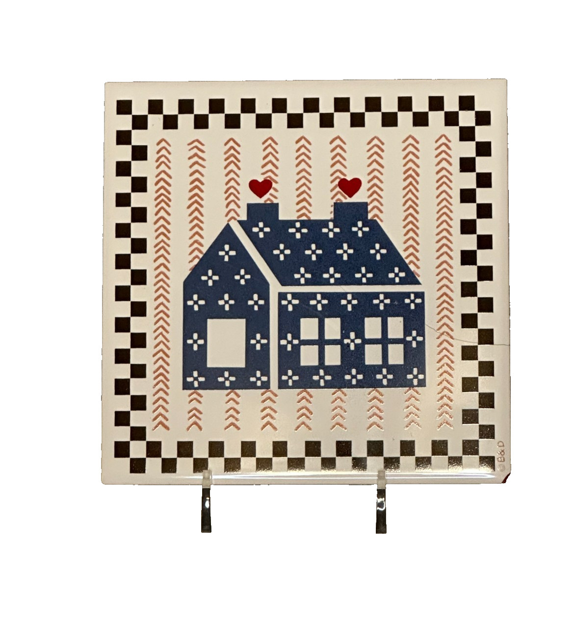 RARE Signed B&D HOUSE NOS 6" CERAMIC Tile Farm house Country Cottage Trivet