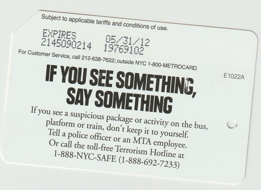Expired 2012 Metrocard If you see something .. Collectible New York City card