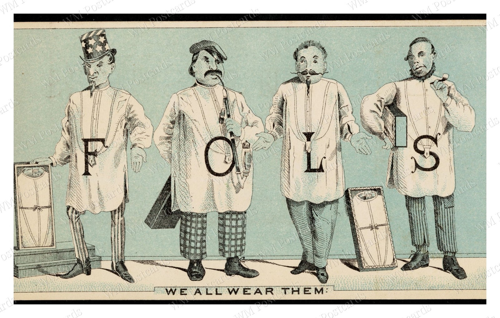 Boston 1880s Satirical Cartoon FOLS Men Standard Postcard Boston 1880s Satirical Cartoon FOLS Men Standard Postcard