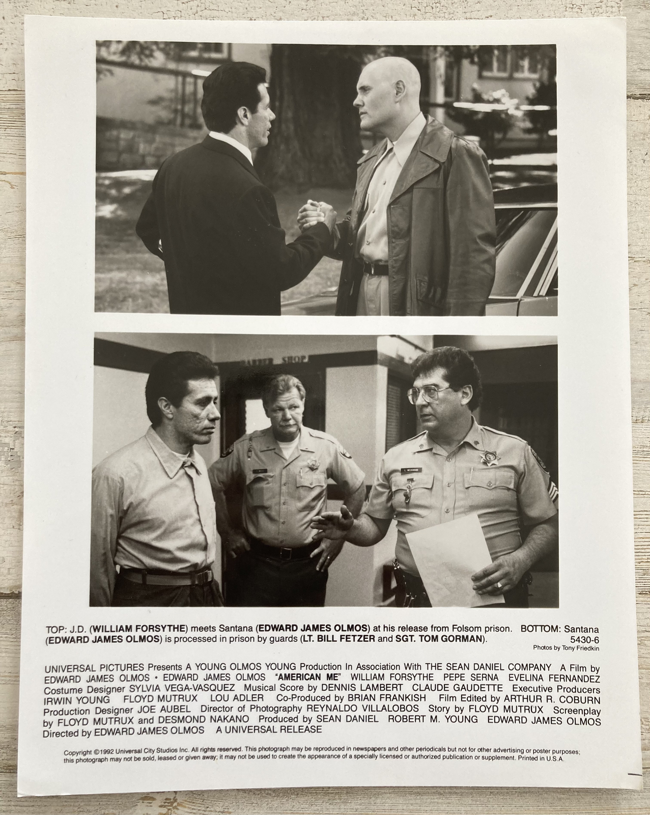 AMERICAN ME - 1992 press release photo - Edward James Olmos - William Forsythe AMERICAN ME - 1992 press release photo - Edward James Olmos - William Forsythe