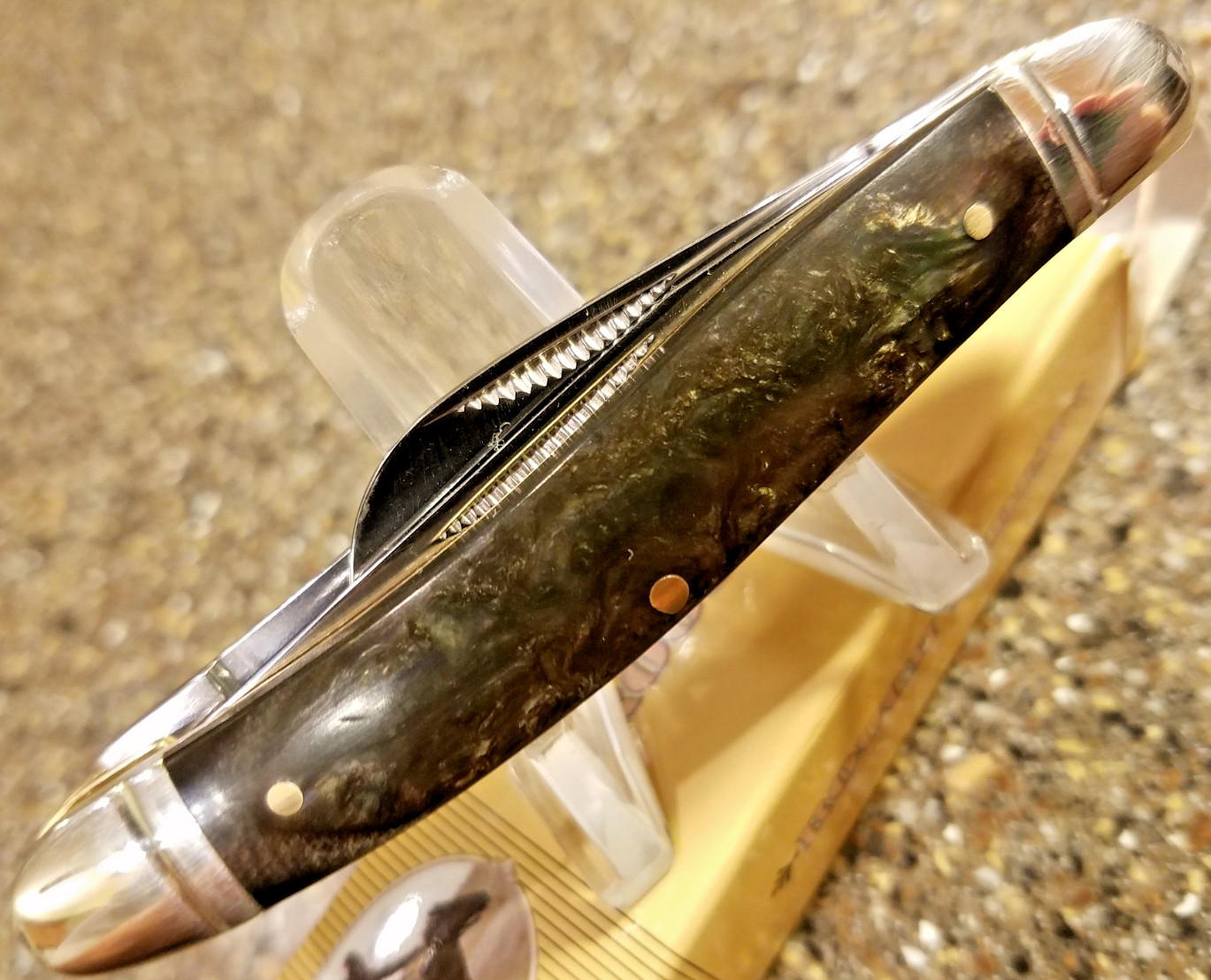Rough Rider RR345, Stockman Dark Abalone, 3-1/2", 3-Blades, NEW, Vintage 2000 Rough Rider RR345, Stockman Dark Abalone, 3-1/2", 3-Blades, NEW, Vintage 2000
