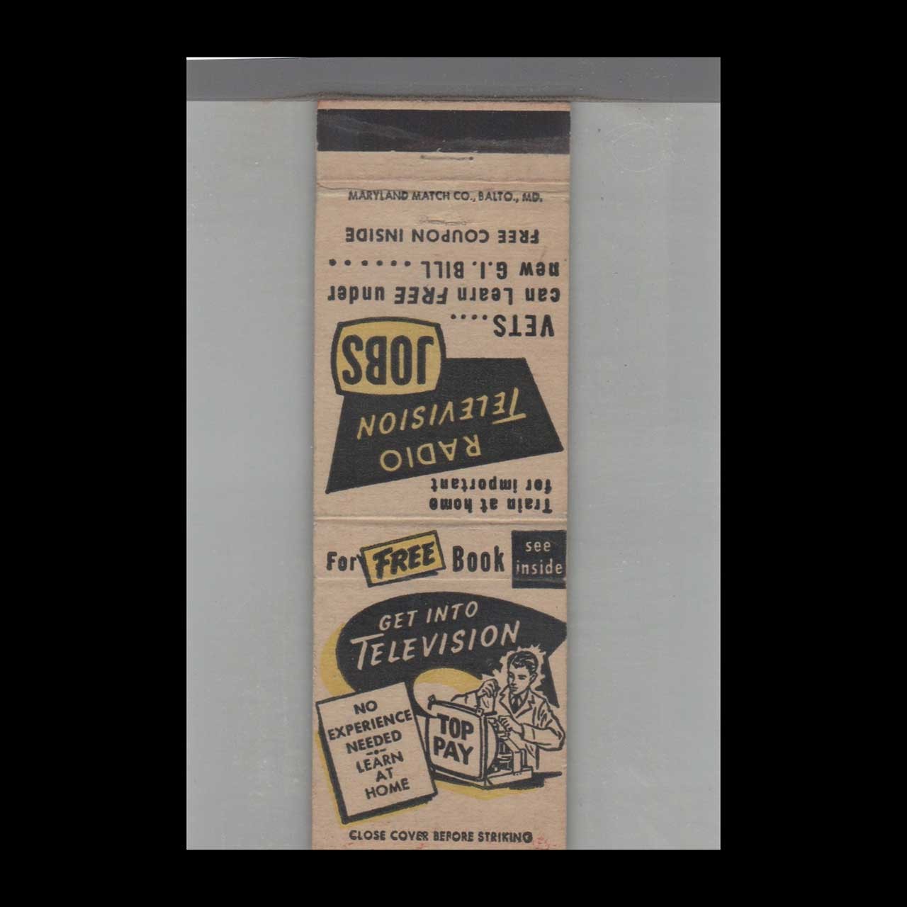 Matchbook Cover Get Into Television Repair Top Pay No Experience Needed