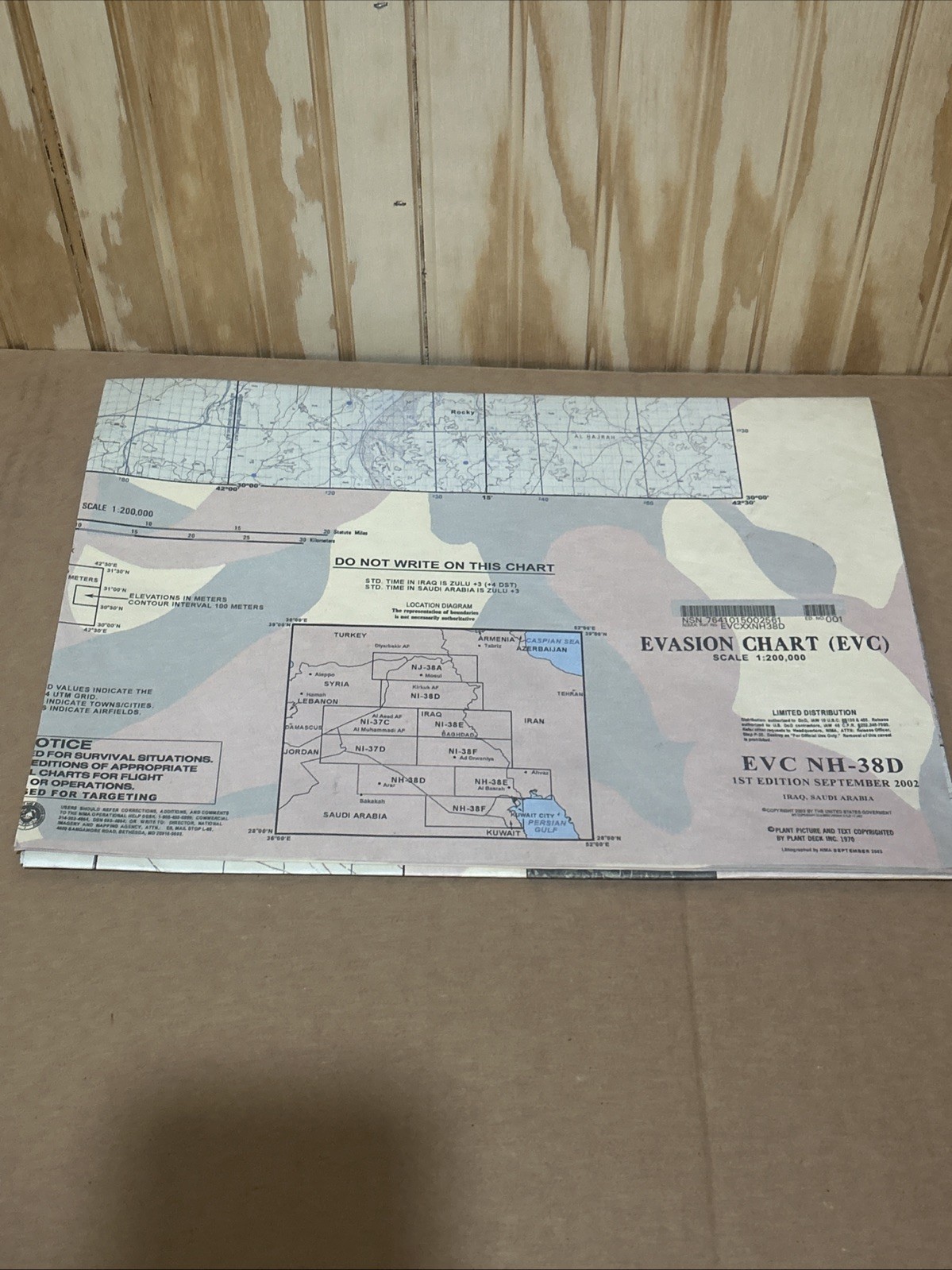 Evasion Chart, EVC NH-38D 1st Edition Sept 2002 Iraq Saudi Arabia