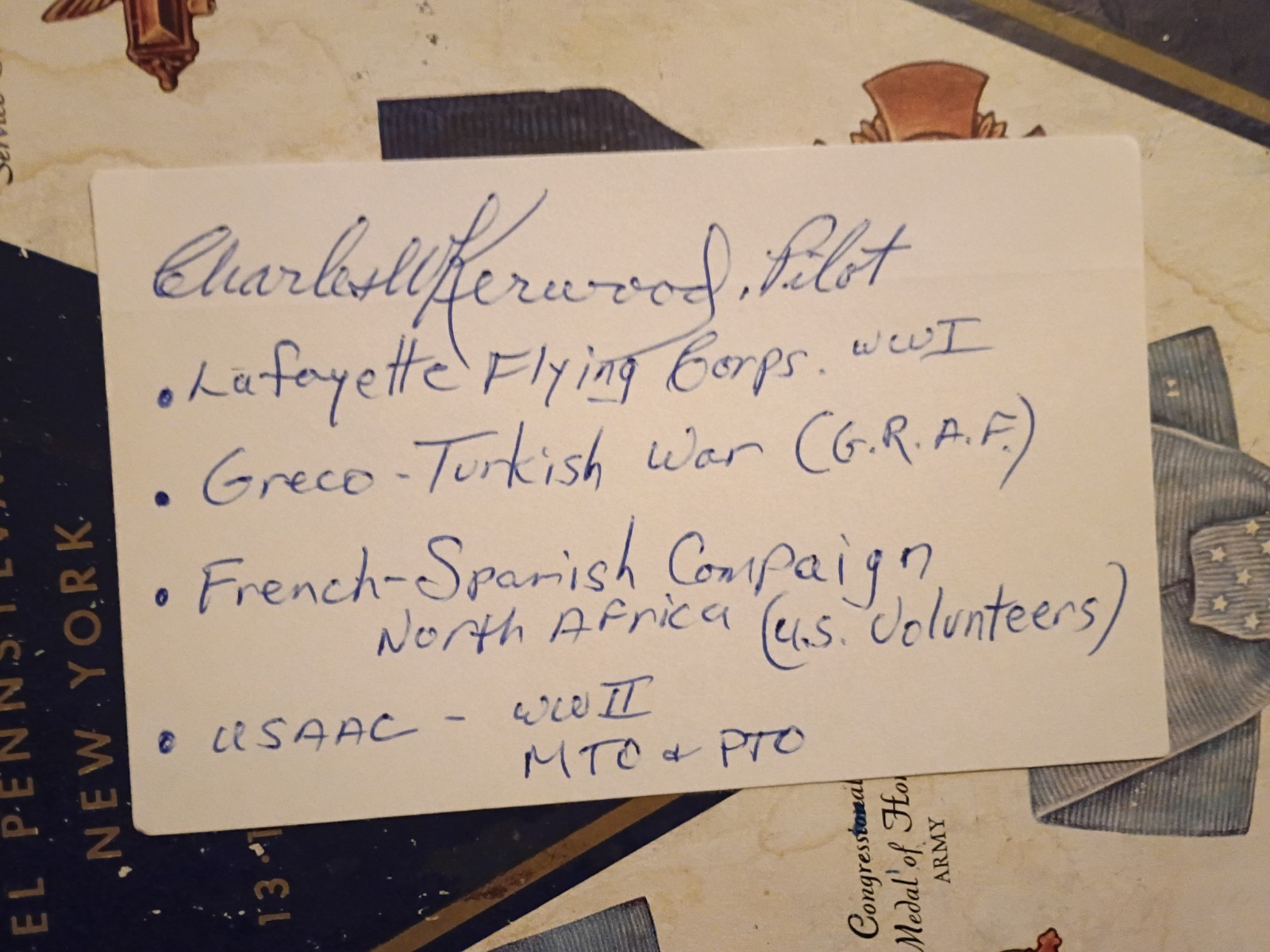 Col. CHARLES W. KERWOOD, USAF Aviator- Served under FOUR Flags Signed 3x5 SCARCE
