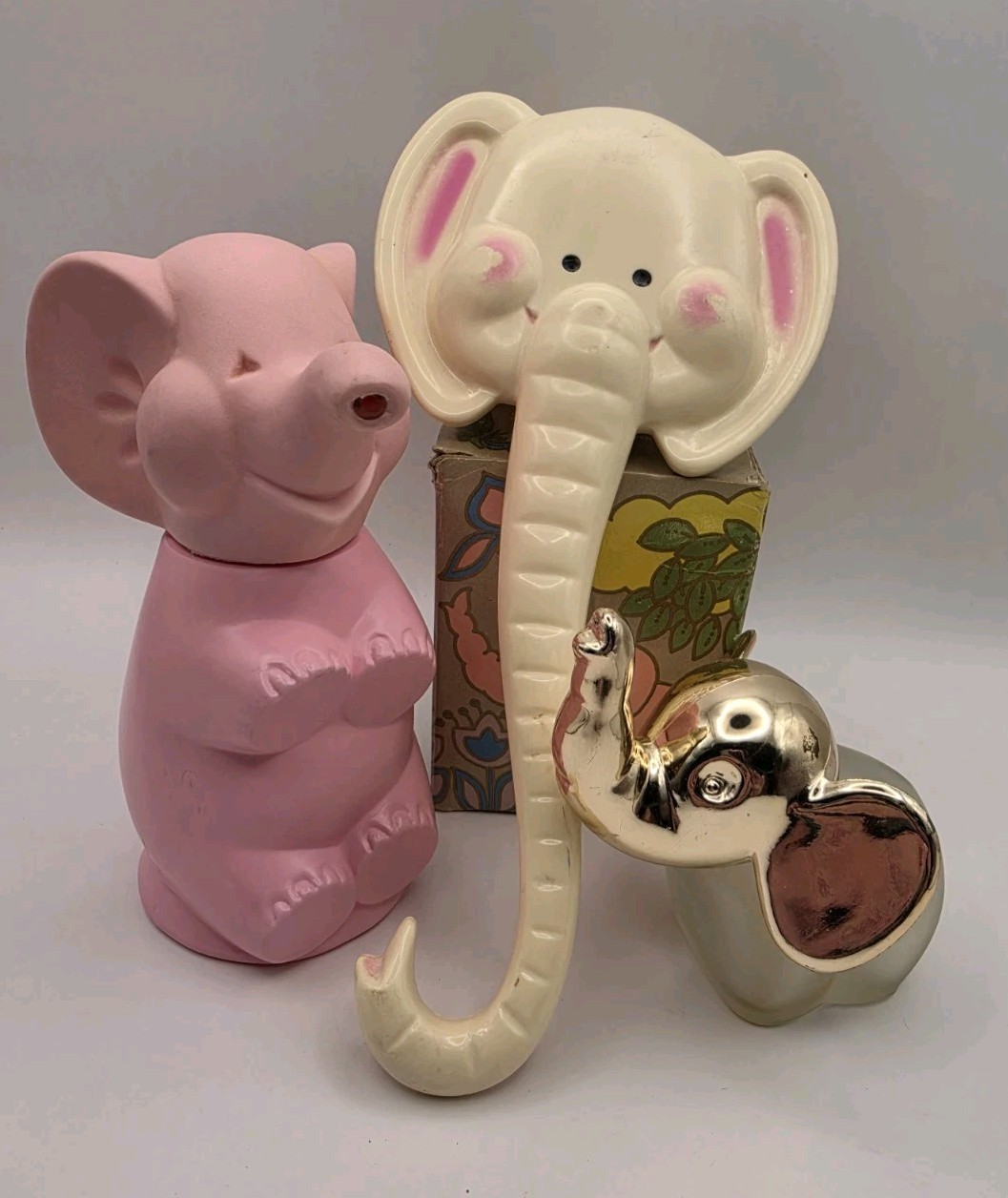 Lucky Elephant Vintage Avon Lot Pink Soap Lotion Pump Brush Bottle Cottagecore 