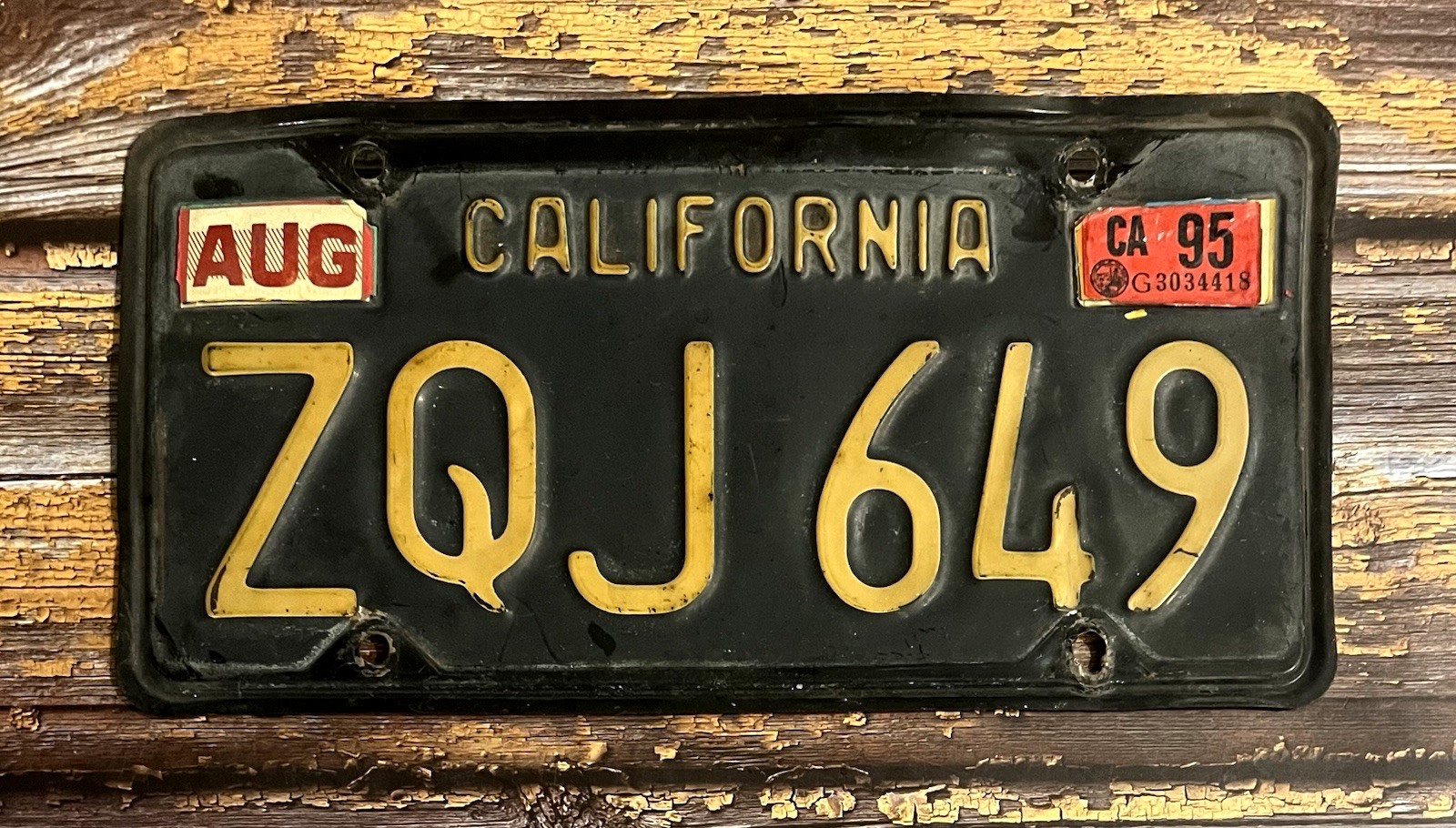 1963 California License Plate w/ 1995 Tag ZQJ 649 1963 California License Plate w/ 1995 Tag ZQJ 649