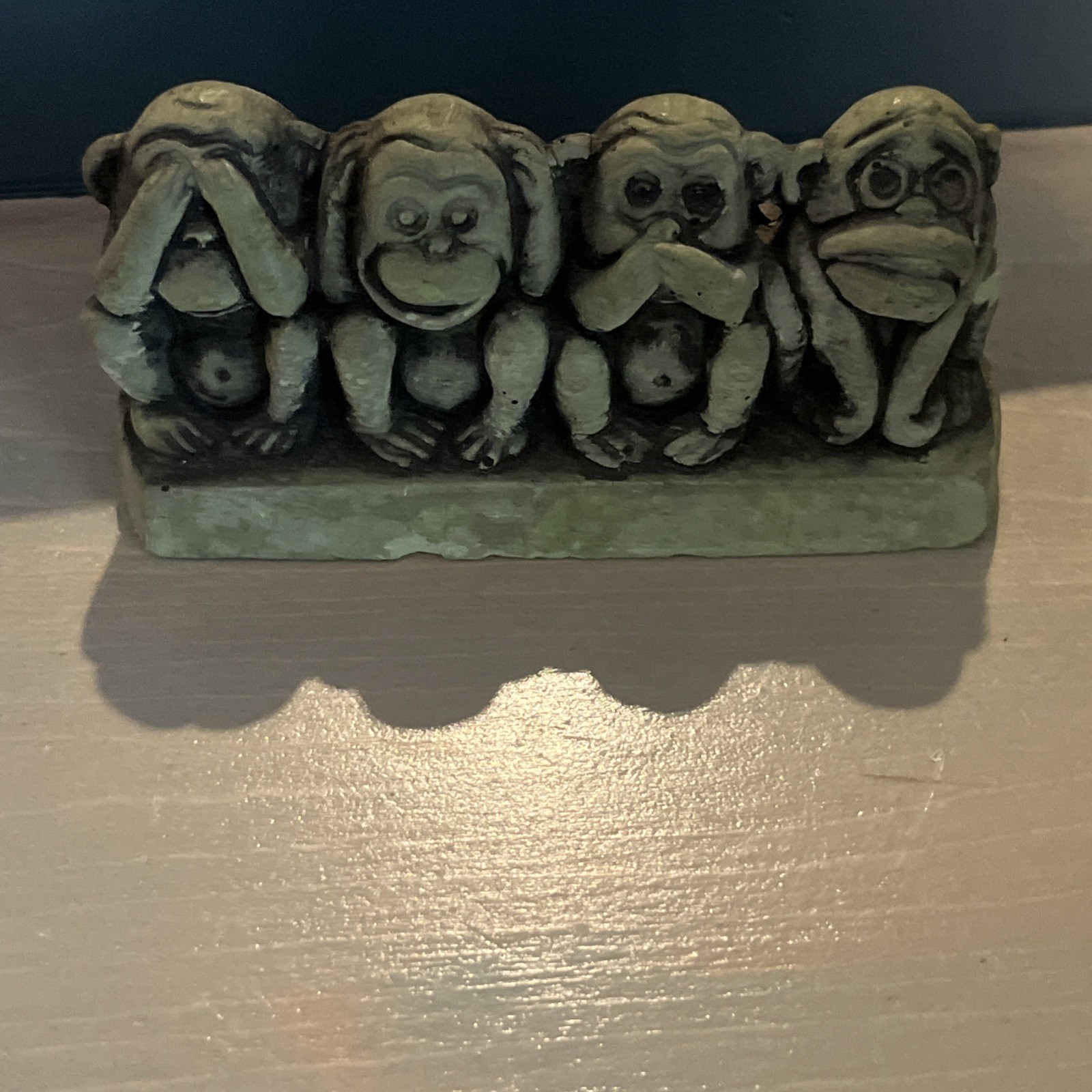 VINTAGE 60's CAL THEMES CHALKWARE FOUR WISE MONKEYS SEE HEAR SPEAK FUN NO EVIL