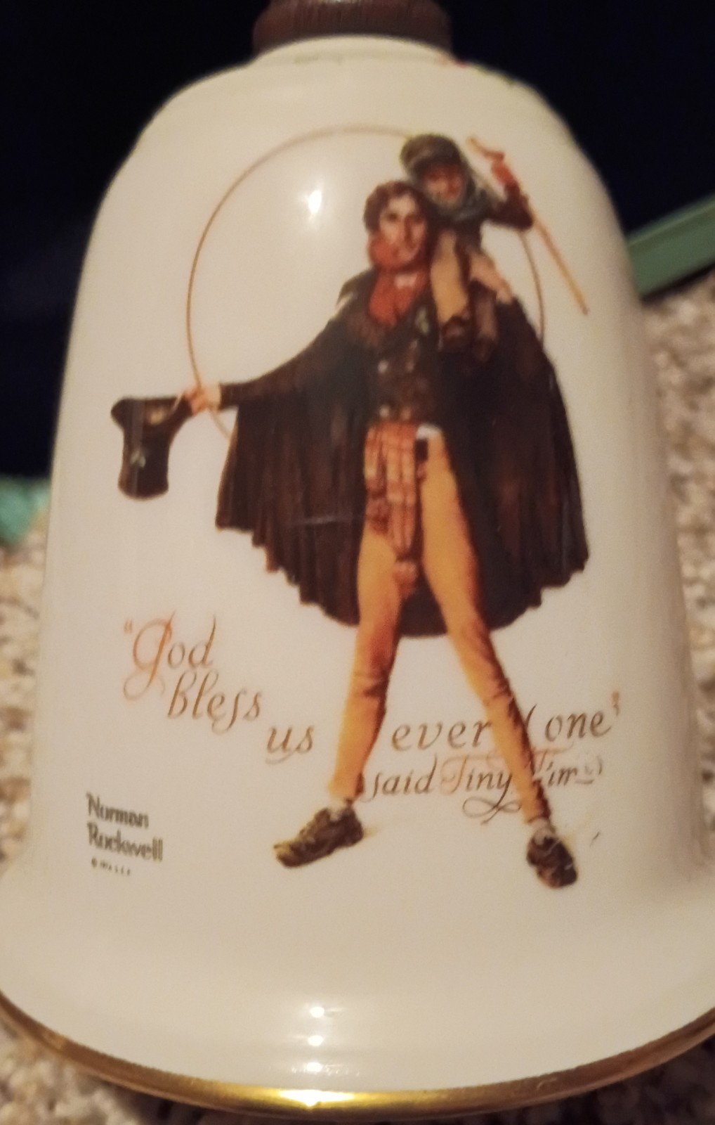 Vintage 1984 Norman Rockwell Tiny Tim Christmas Bell With Box Gorham Fine China Vintage 1984 Norman Rockwell Tiny Tim Christmas Bell With Box Gorham Fine China