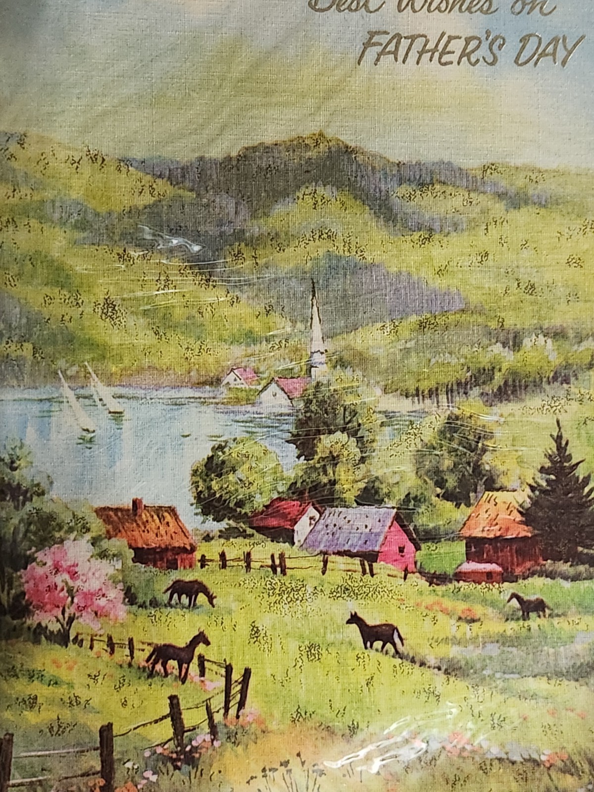 Vintage Father’s Day Card Horses Farm Lake Scenic Unused Sealed Mid Century USA Vintage Father’s Day Card Horses Farm Lake Scenic Unused Sealed Mid Century USA