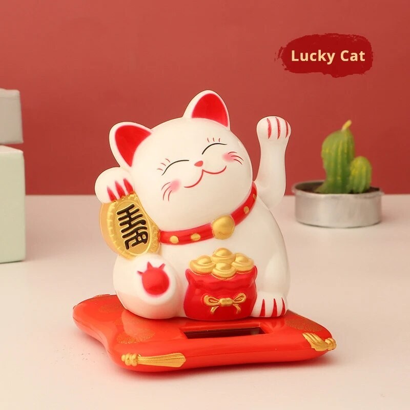 Solar Powered Lucky Beckoning Cat Waving Wealth Fortune Home Office Decor White Solar Powered Lucky Beckoning Cat Waving Wealth Fortune Home Office Decor White