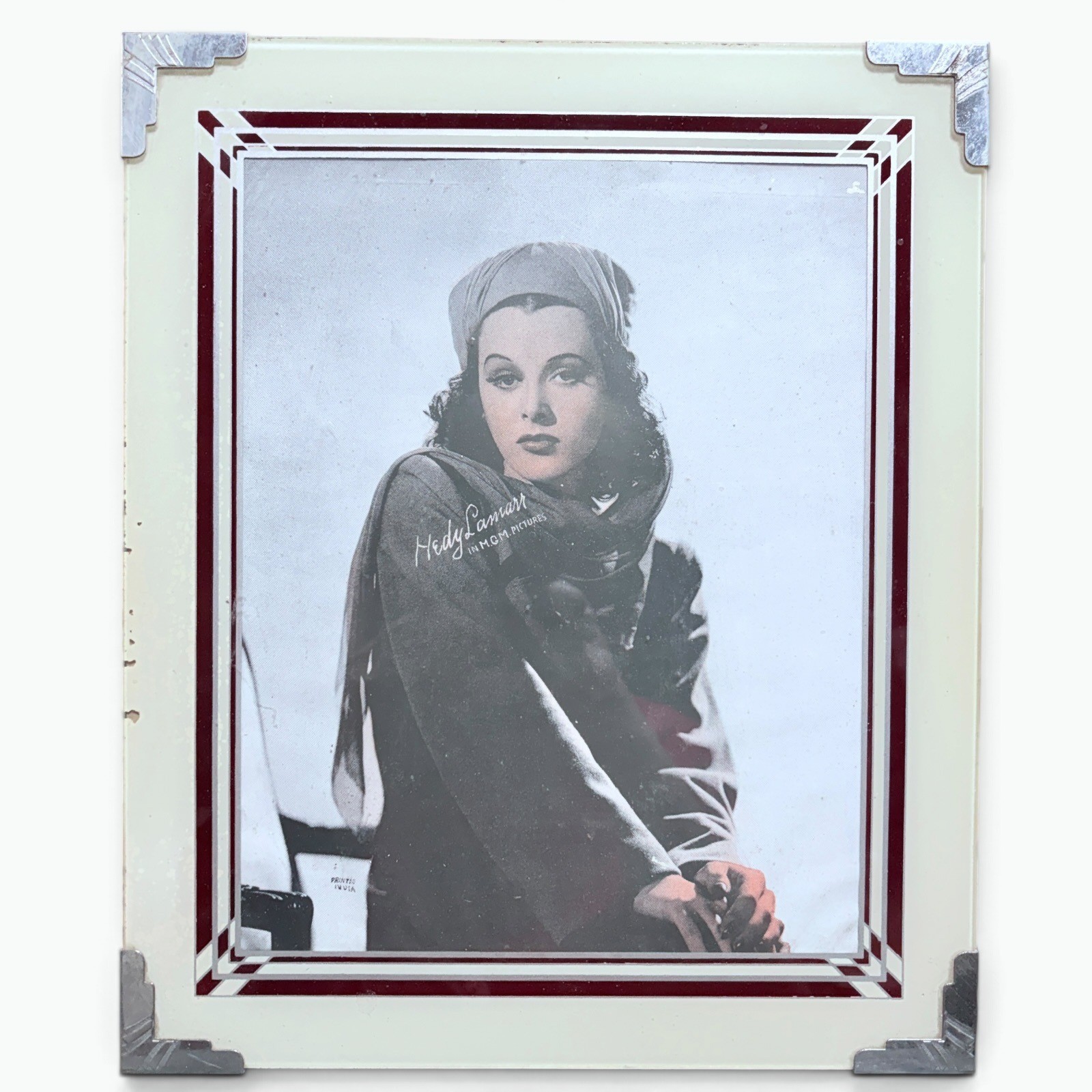 Vintage Hedy Lamarr MGM Portrait Art Deco Glass Frame 1940s Hollywood Glamour Vintage Hedy Lamarr MGM Portrait Art Deco Glass Frame 1940s Hollywood Glamour