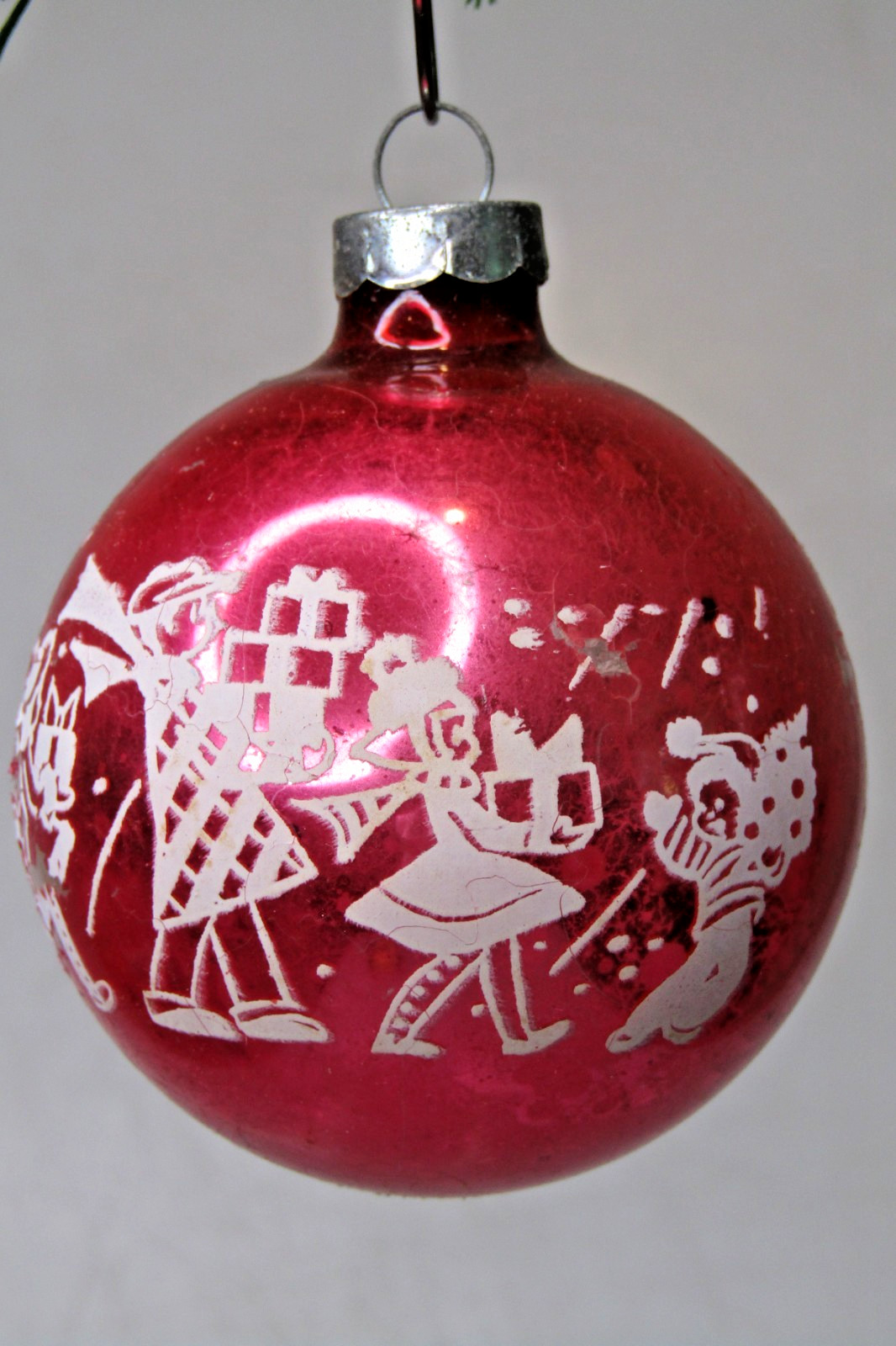 VTG WWII Glass Stencil KIDS DOG GIFTS Pictured BALL Christmas Ornament Mark Bros VTG WWII Glass Stencil KIDS DOG GIFTS Pictured BALL Christmas Ornament Mark Bros