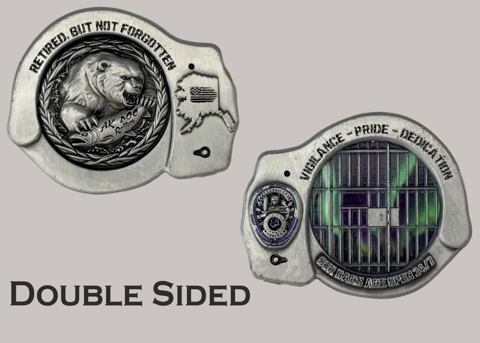 Alaska DOC Retired Bear Prison Aurora Shaped Challenge Coin J#43 Alaska DOC Retired Bear Prison Aurora Shaped Challenge Coin J#43