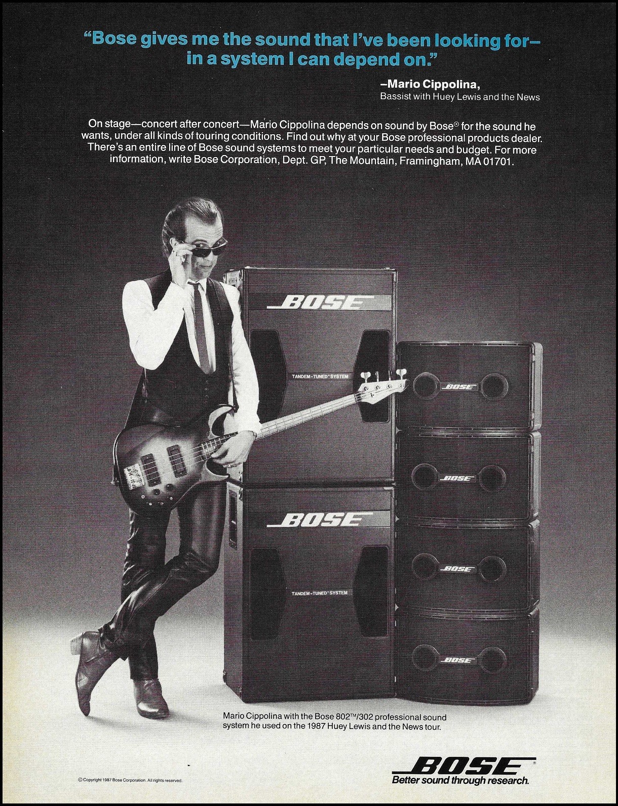 Mario Cipollina Huey Lewis and The News 1987 Bose Bass Guitar Amp advertisement