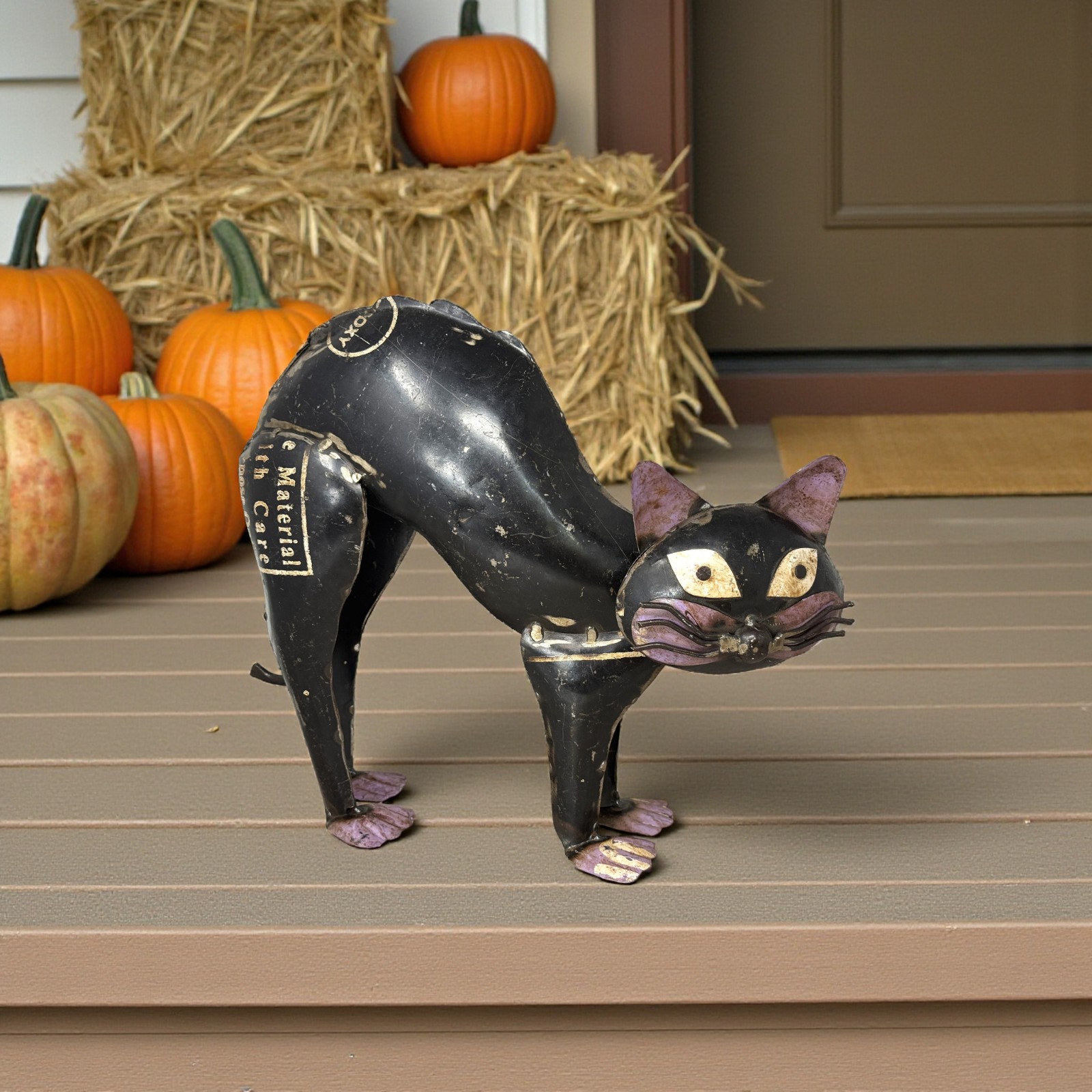 Recycled Vintage Scrap Metal 13" x 10.75" Halloween Black Scaredy Cat Decor Recycled Vintage Scrap Metal 13" x 10.75" Halloween Black Scaredy Cat Decor