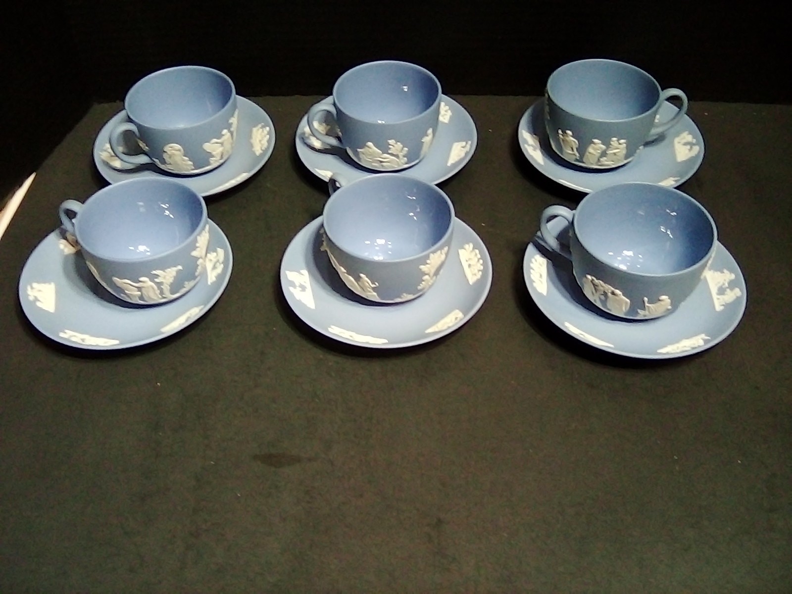 Wedgwood Jasperware Blue Grecian 6 cup and saucer sets