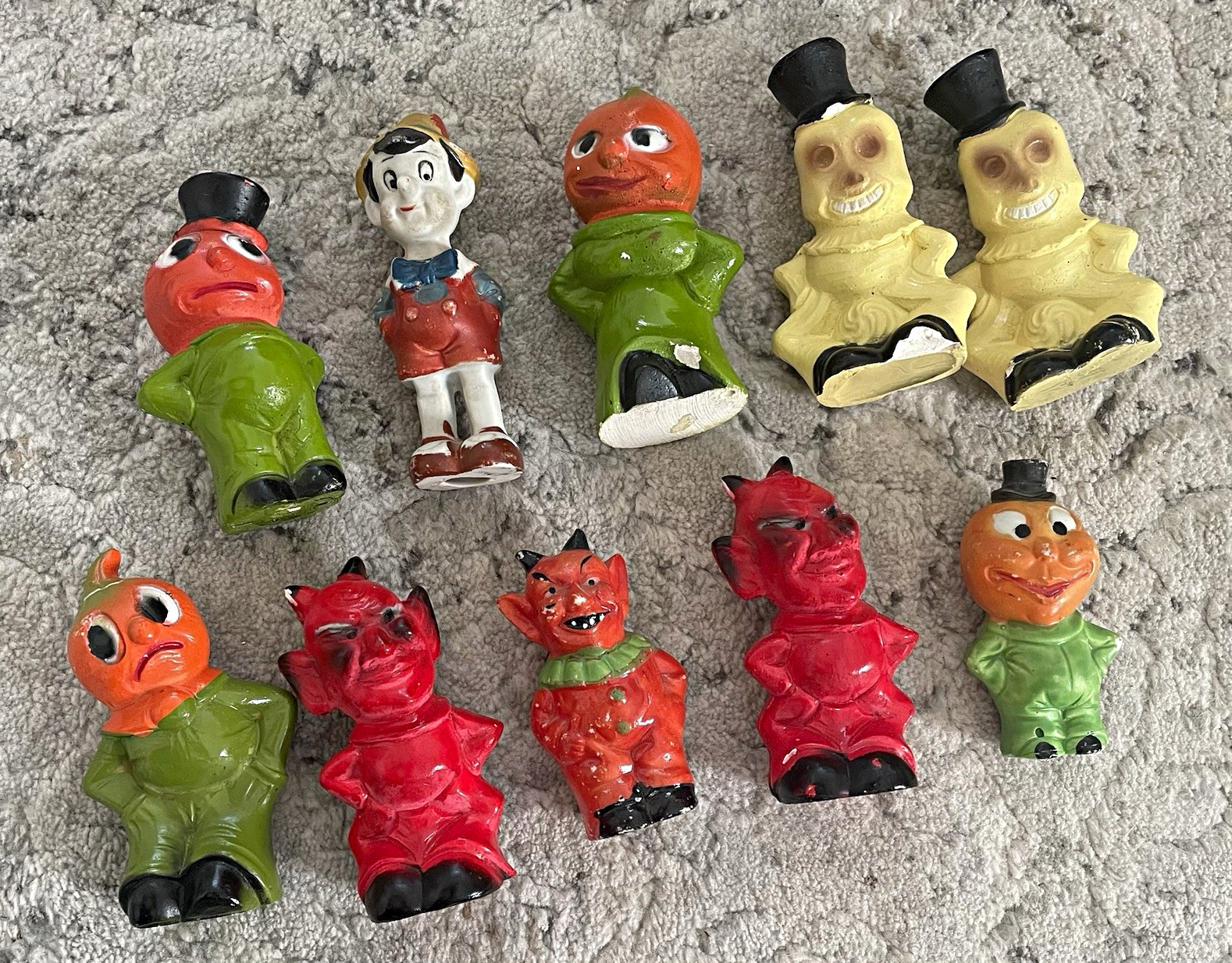 Super Rare Lot of 10 Vintage 1930s Halloween Bisque Figurines Super Rare Lot of 10 Vintage 1930s Halloween Bisque Figurines