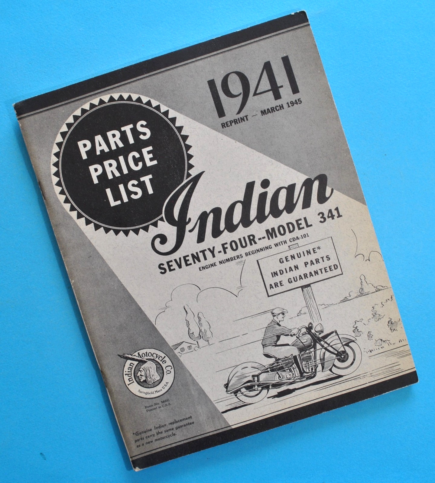 Original 1940 - 1946 Indian Motorcycle Parts Catalog Chief "74" Restoration Book