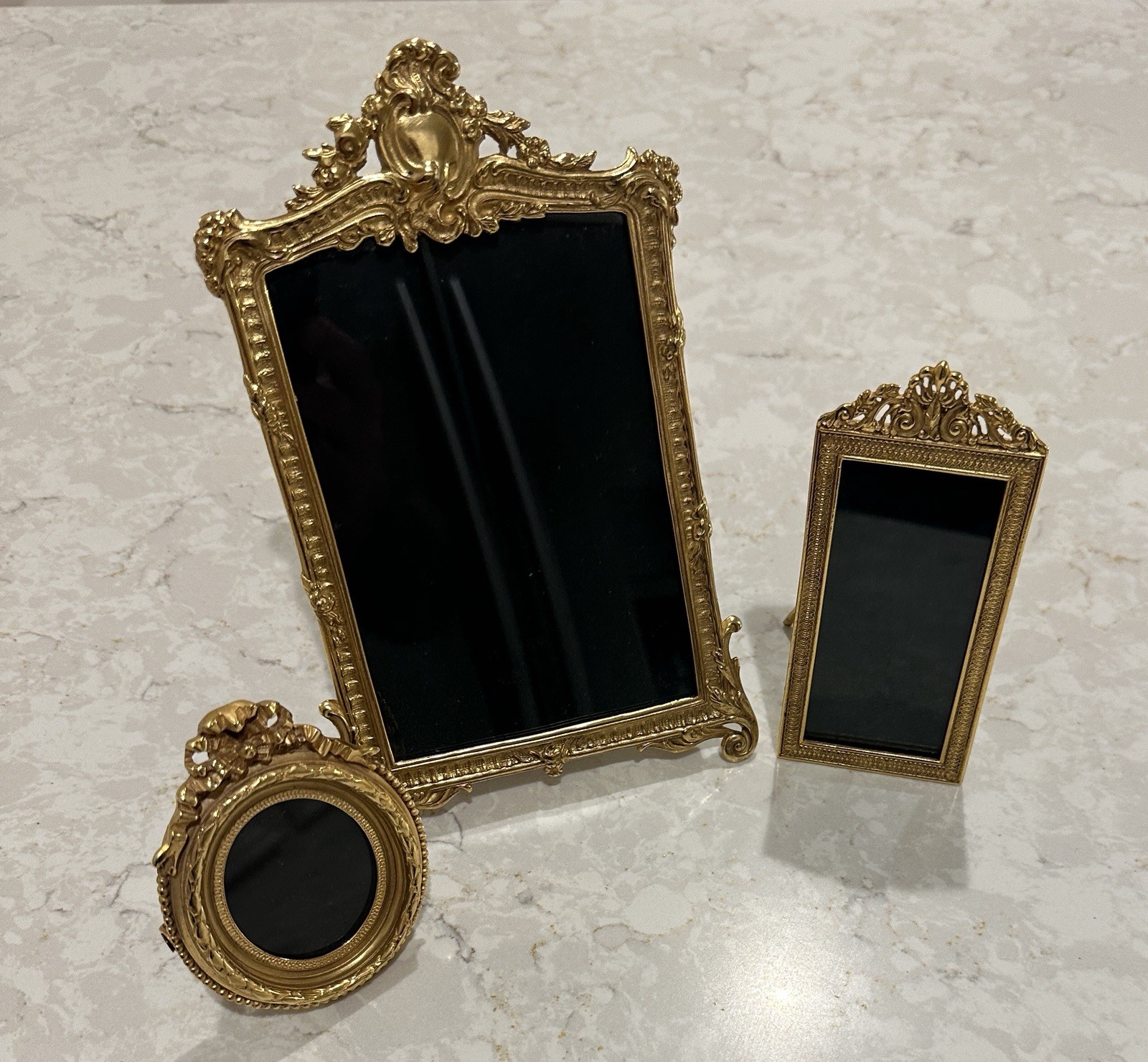 Vintage Elias Artmetal Fine Pewter 18K Gold Picture Frame Lot of 3 Easel Back Vintage Elias Artmetal Fine Pewter 18K Gold Picture Frame Lot of 3 Easel Back