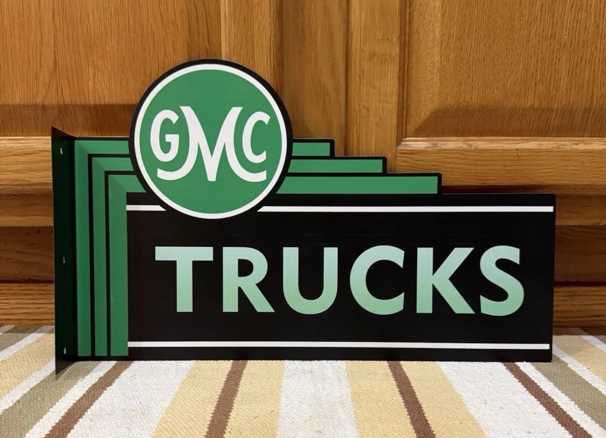 GMC Trucks Sign 2 Sided Gas Oil Garage Parts Tools Vintage Style Wall Decor GMC Trucks Sign 2 Sided Gas Oil Garage Parts Tools Vintage Style Wall Decor