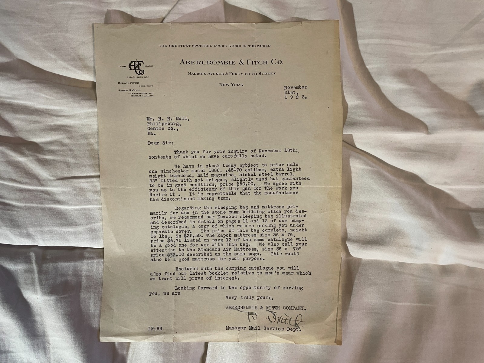 1922 Abercrombie & Fitch Letter Letterhead Vintage 1920's New York City 1922 Abercrombie & Fitch Letter Letterhead Vintage 1920's New York City