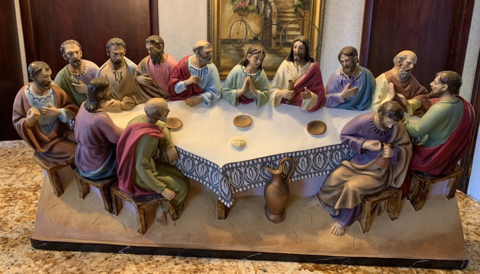 Antique XL 30" Chalk relief Last supper plaque religious apostles religious Antique XL 30" Chalk relief Last supper plaque religious apostles religious