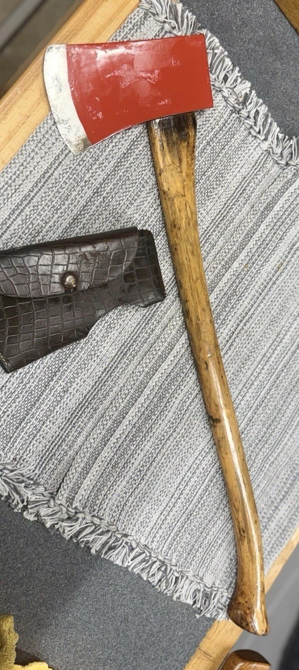 Vintage Lakeside Camp Axe Hatchet Red Head Wood Handle w/ Leather Sheath
