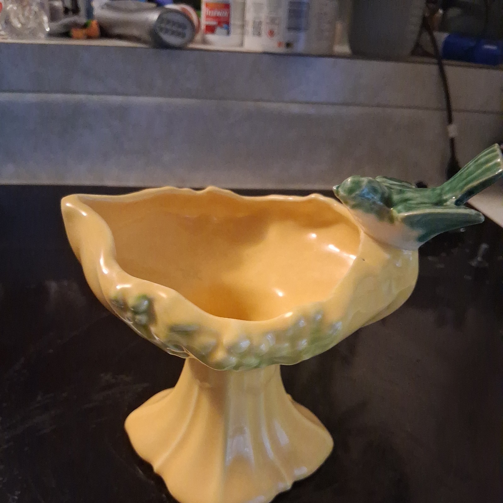 Vintage McCoy Yellow Bird Pedestal Planter Ceramic Art Pottery Scalloped MCM