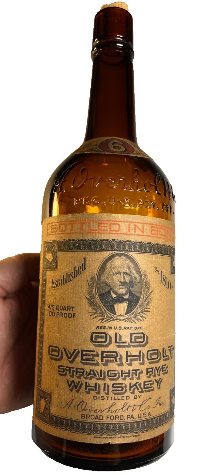 Antique Old Overholt Rye Whiskey Bottle 6 Year Broad Ford PA Pennsyalvia Labeled Antique Old Overholt Rye Whiskey Bottle 6 Year Broad Ford PA Pennsyalvia Labeled