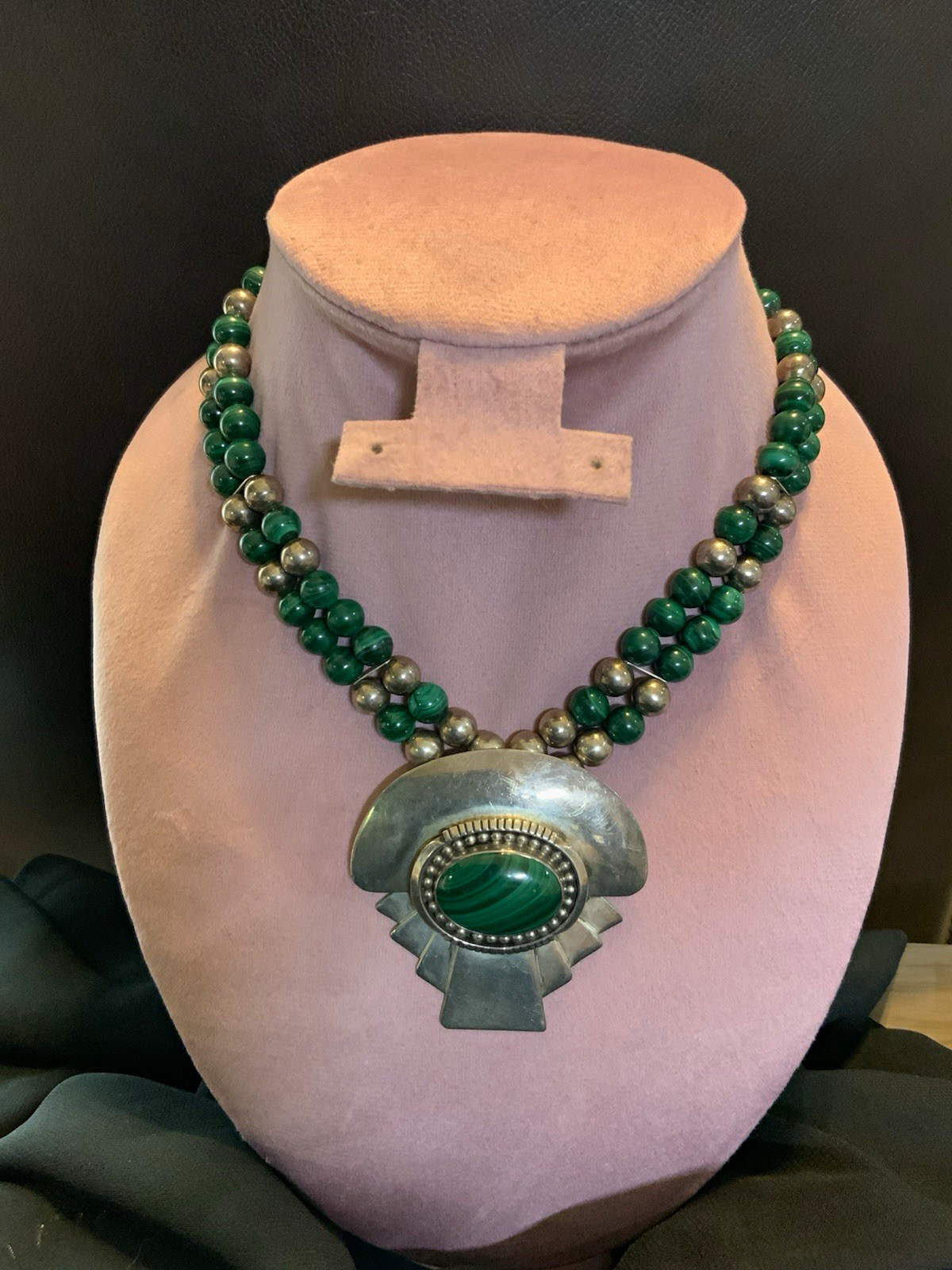 VTG 1989 Signed CJC Carolyn Pollack Sterling Silver Malachite Necklace Hvy 121 VTG 1989 Signed CJC Carolyn Pollack Sterling Silver Malachite Necklace Hvy 121
