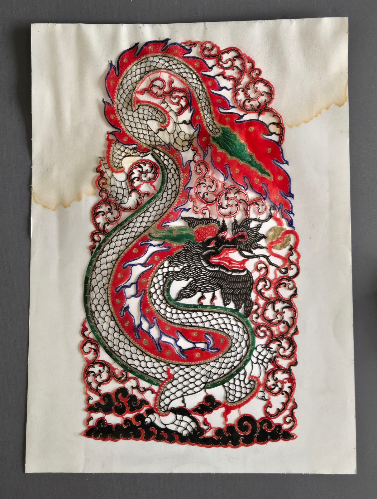 Large Hand Carved Thai Leather Dragon Panel Nang Yai Style Folk Art 19.5" Large Hand Carved Thai Leather Dragon Panel Nang Yai Style Folk Art 19.5"