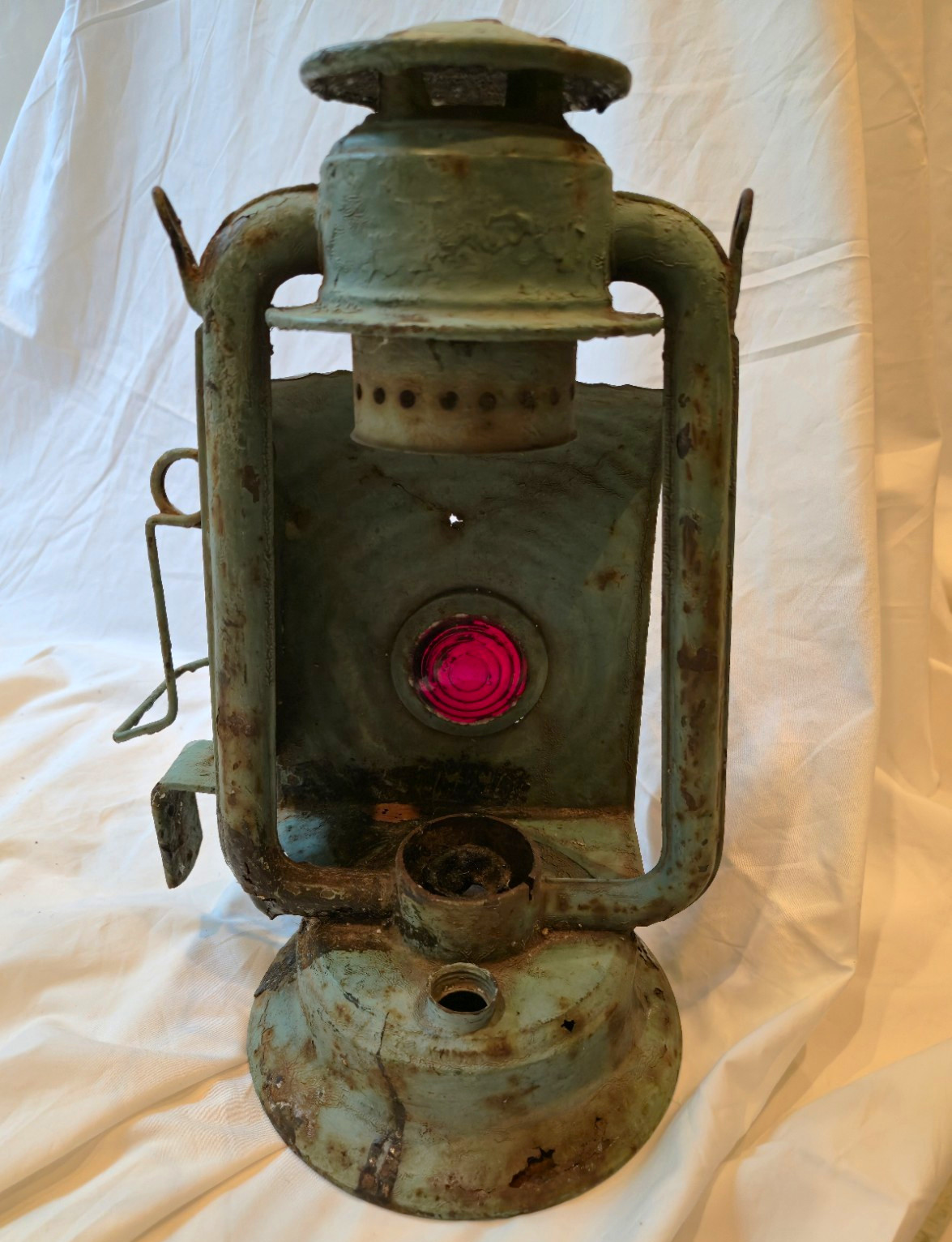 Antique Railroad Kerosene Signal Lantern – Red Glass Lens – 12" – Delaware