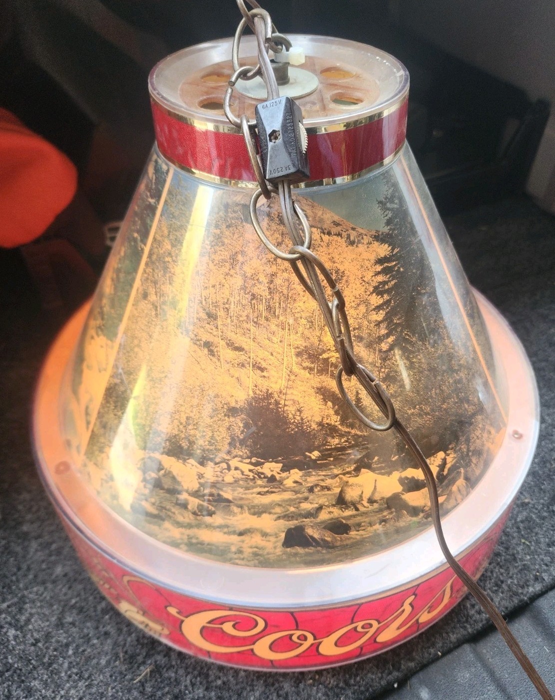 Vtg Coors Beer Hanging Swag Lamp Light Scenic Mountain River Bar Man Cave,Works