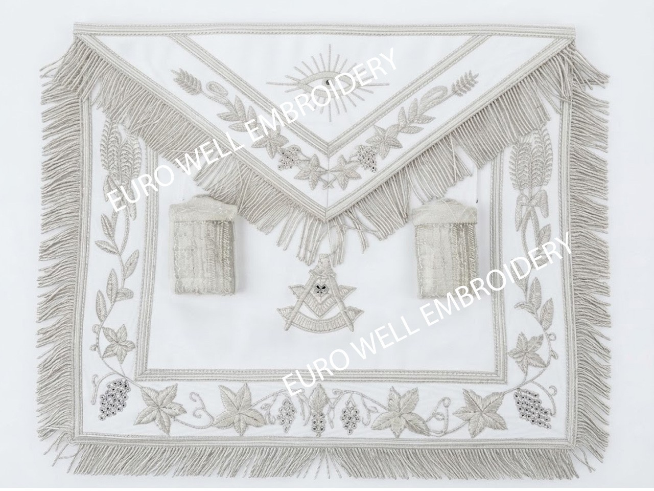 MASONIC REGALIA PAST MASTER APRON WHITE HAND EMBROIDERED MASONIC REGALIA PAST MASTER APRON WHITE HAND EMBROIDERED