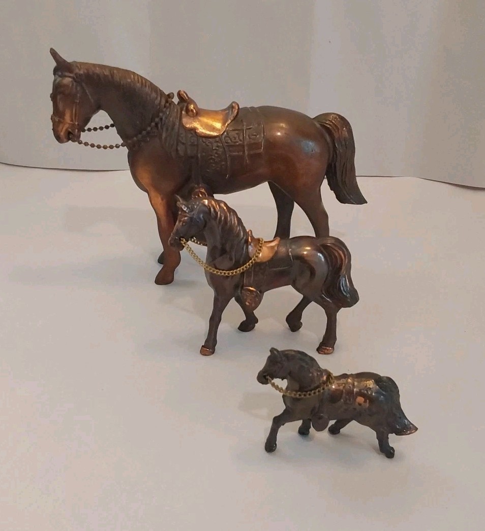 3 Vintage Bronze Copper 5.25 X 7 3.25 X 3.5 & 2 X 2.5" Horses-Two Marked Japan