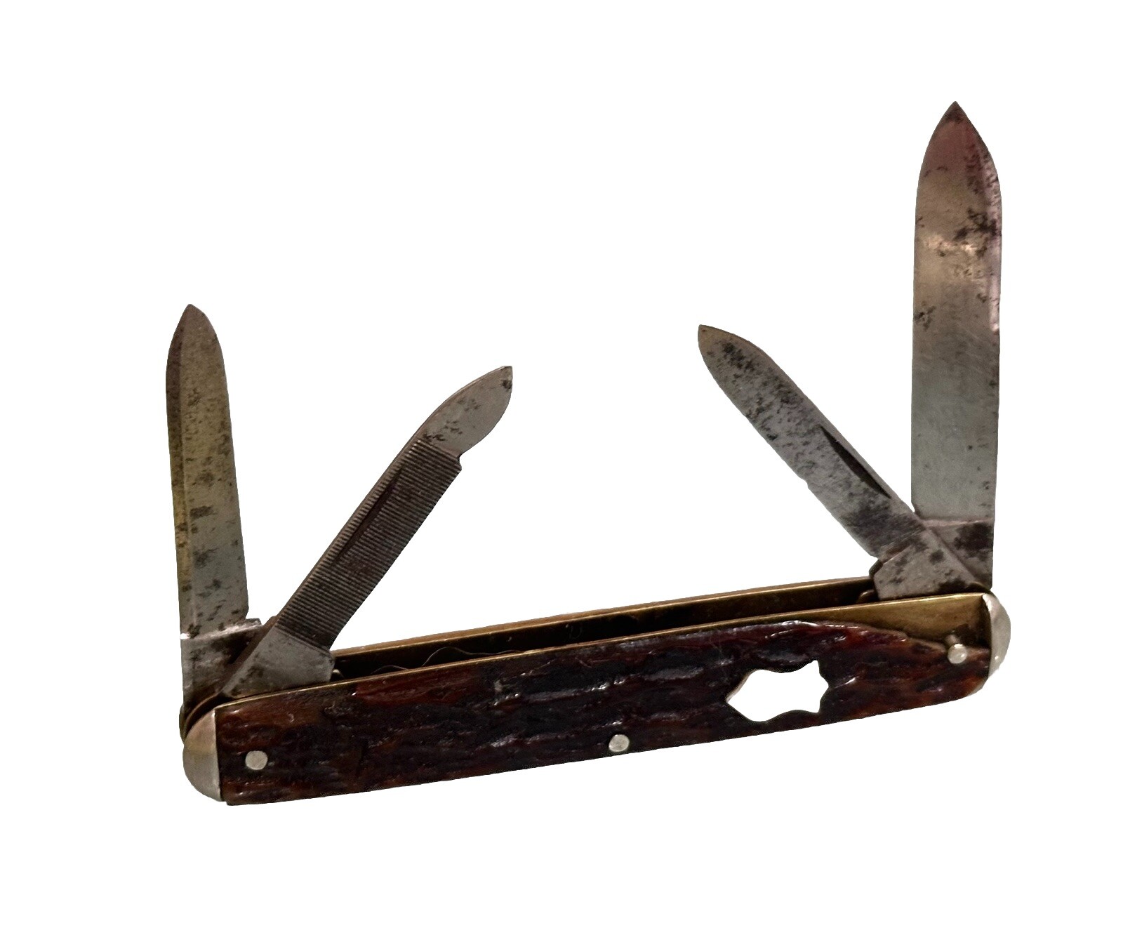 Vintage Antique Keen Kutter Antler Stag Folding 4 Blade Pocket Folding Knife Old Vintage Antique Keen Kutter Antler Stag Folding 4 Blade Pocket Folding Knife Old