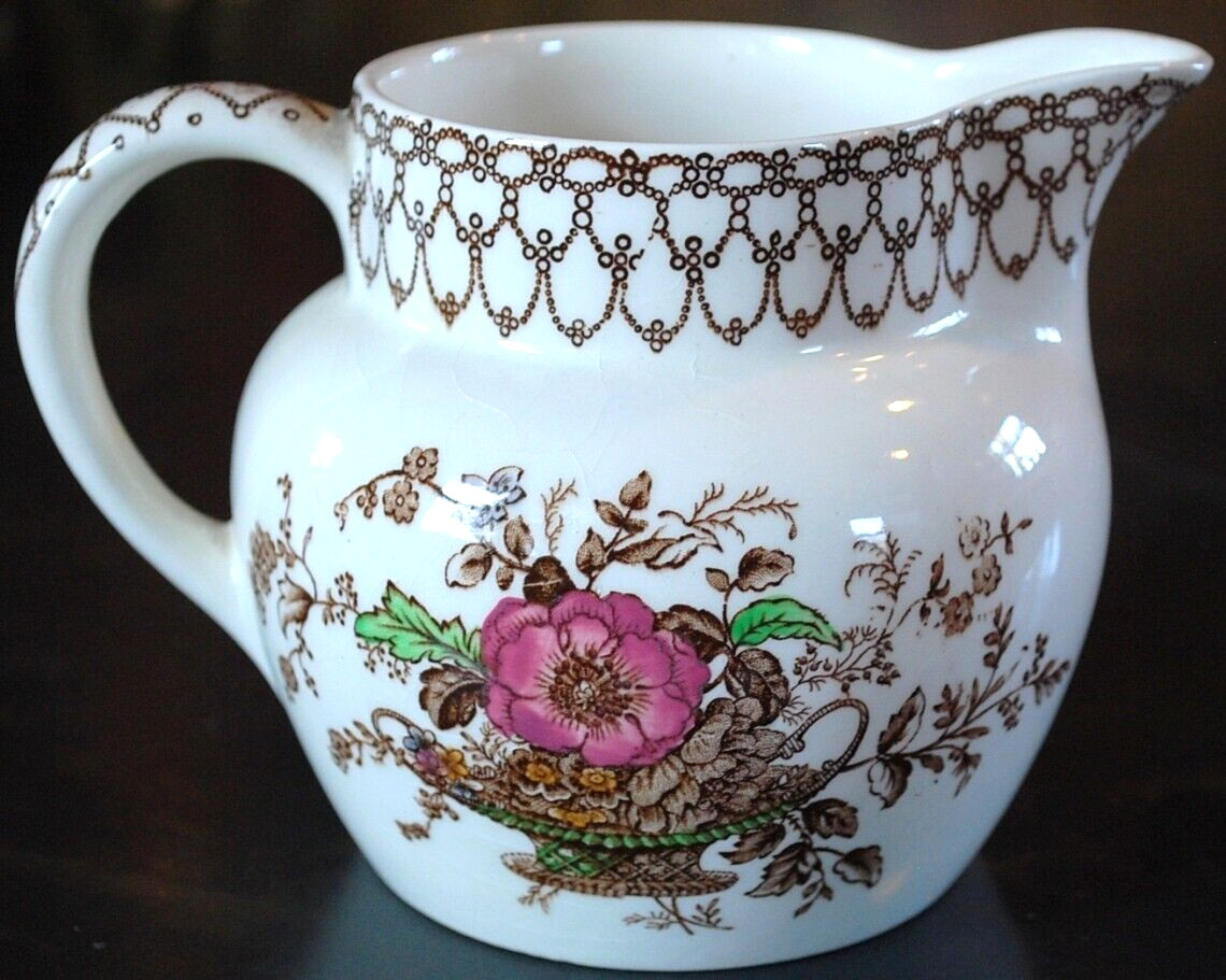 MILK JUG Antique VICTORIAN MYOTT & SON Transferware BONNIE DUNDEE Painted Flora MILK JUG Antique VICTORIAN MYOTT & SON Transferware BONNIE DUNDEE Painted Flora
