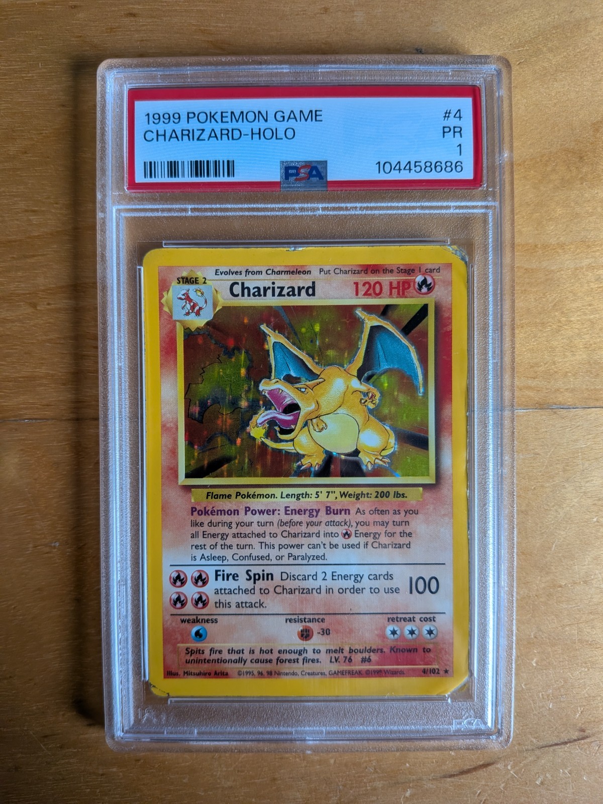 PSA 1 Charizard 4/102 Base Set Holo Pokemon Card 1999 PSA 1 Charizard 4/102 Base Set Holo Pokemon Card 1999