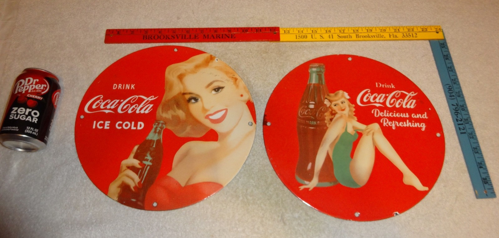 VINTAGE DRINK COCA COLA PORCELAIN SIGN LOT OF 2 LADIES DRINKING COKE ADVERTISING VINTAGE DRINK COCA COLA PORCELAIN SIGN LOT OF 2 LADIES DRINKING COKE ADVERTISING