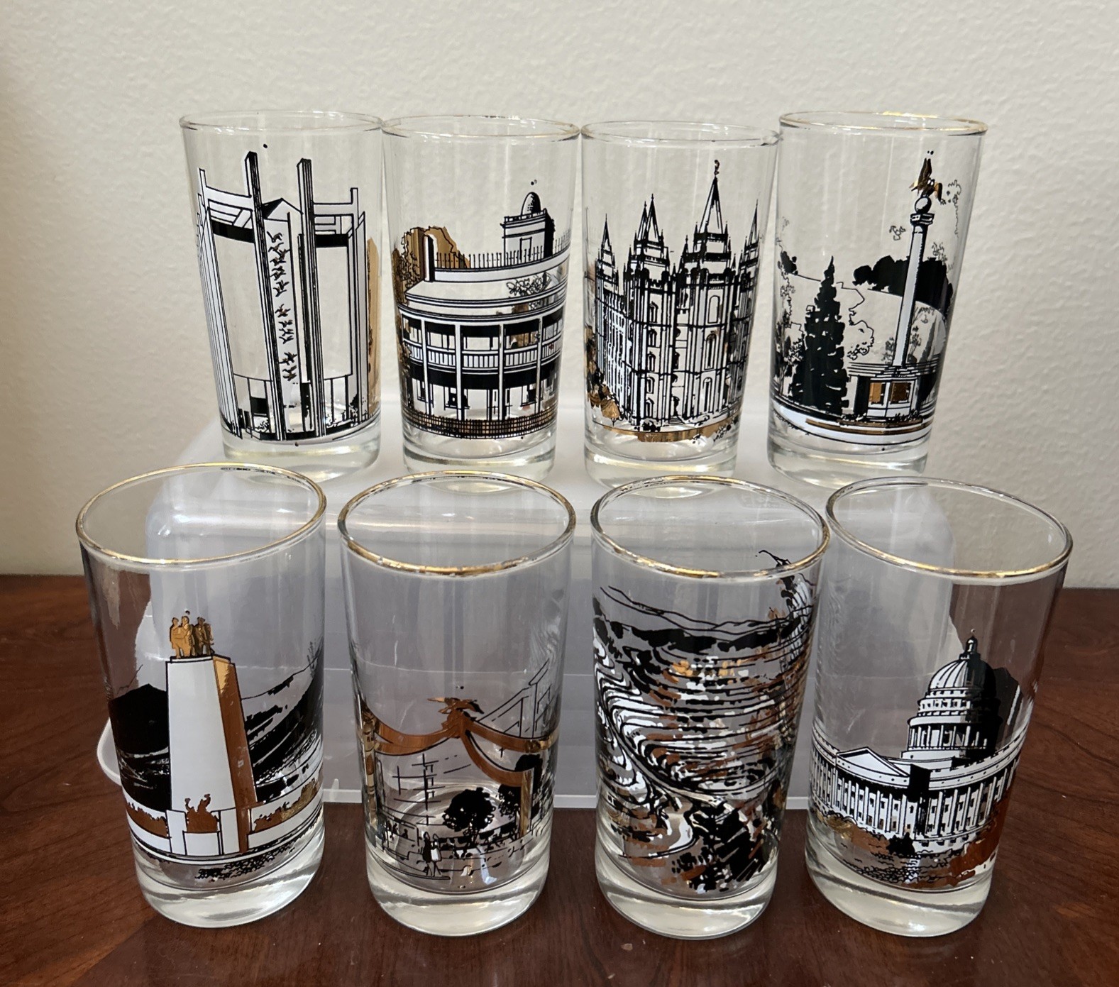 VTG Utah Landmarks Glasses Gold Trimmed 8 Pcs. VERY RARE & Collectable USA VTG Utah Landmarks Glasses Gold Trimmed 8 Pcs. VERY RARE & Collectable USA
