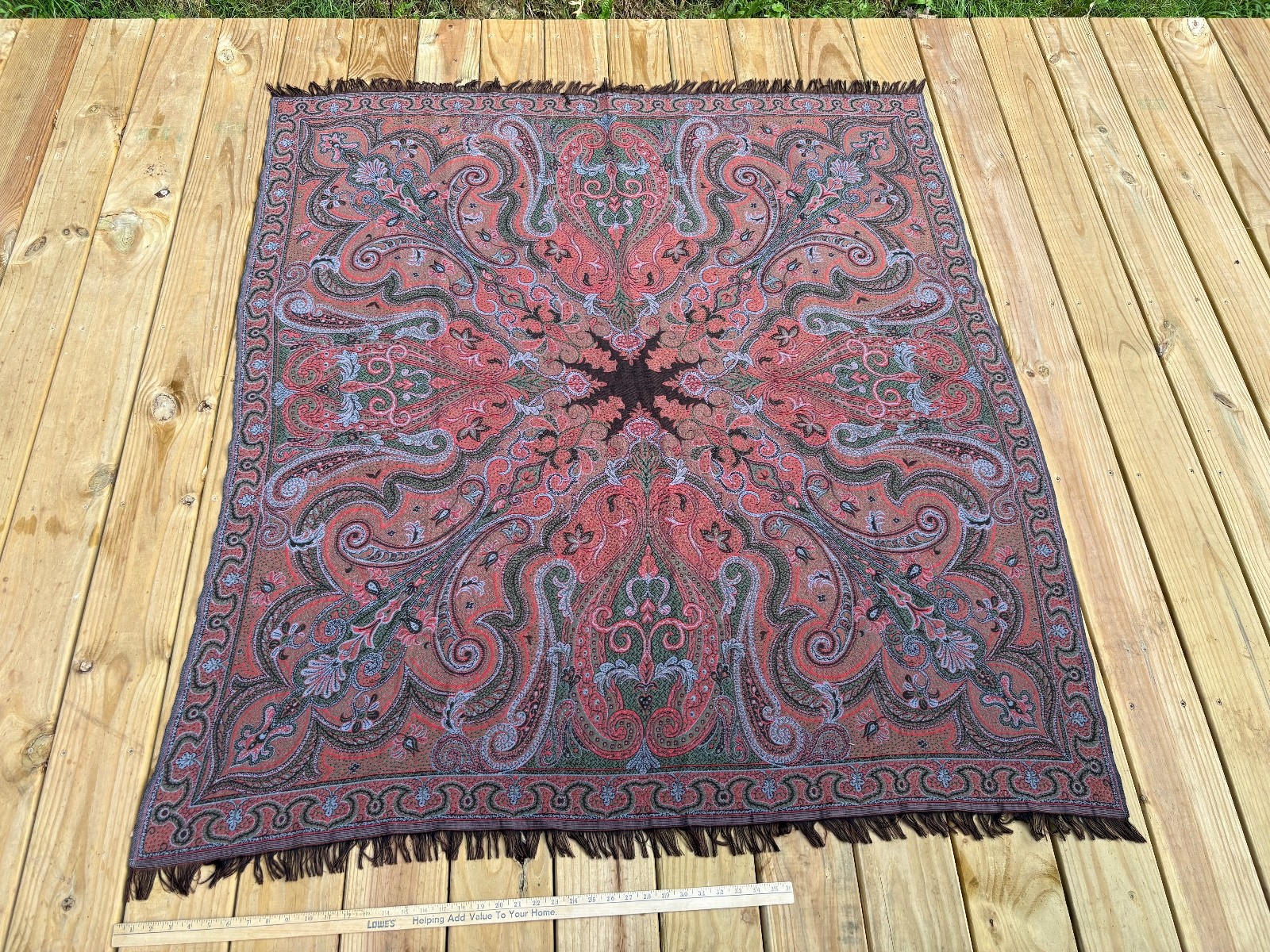 Vintage Antique Hand Woven Kashmir Paisley Shawl 69''  x 55'' Throw Reversible