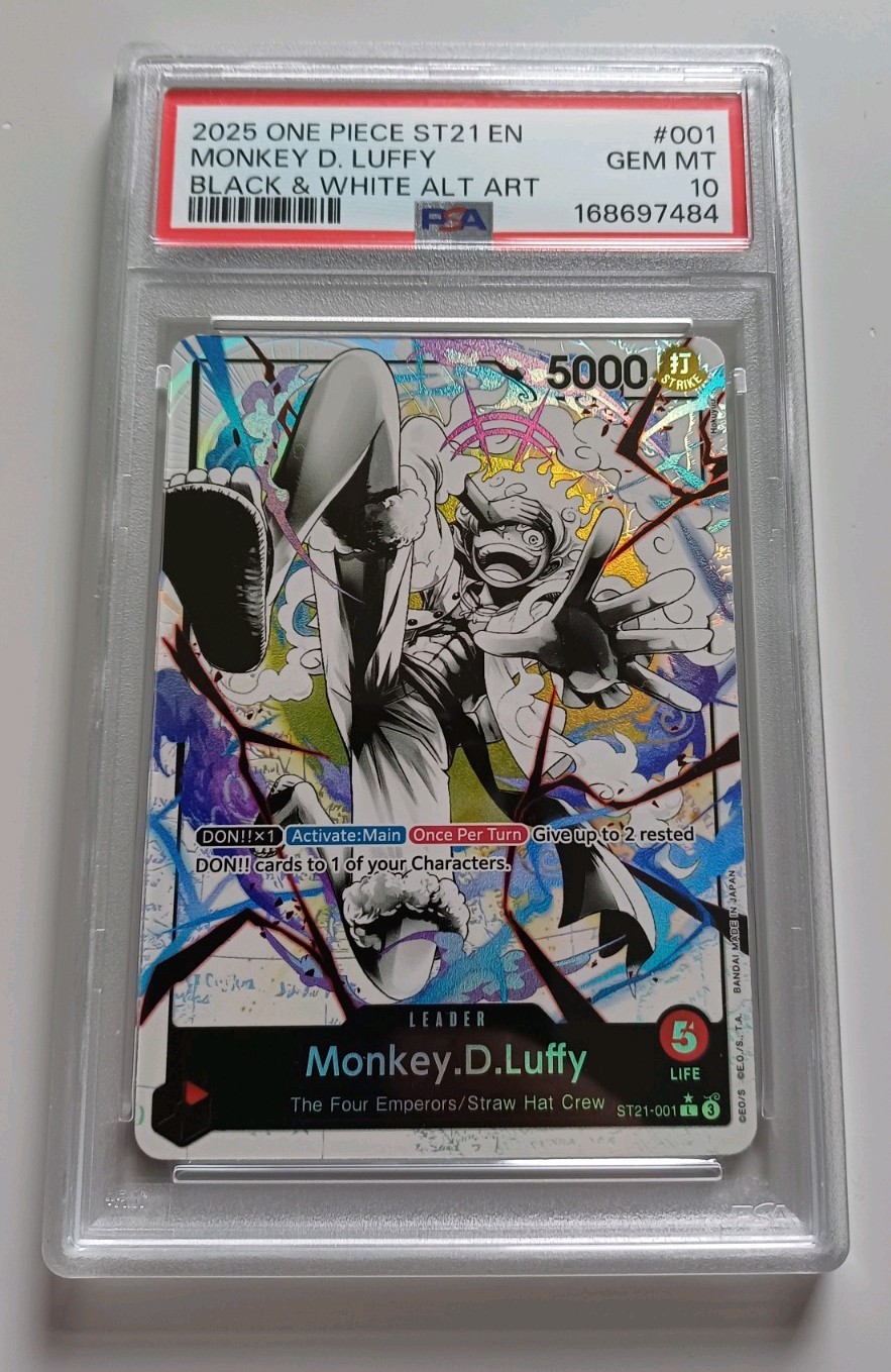PSA 10 Monkey D Luffy ST21-001 Black & White Alt Art English One Piece Gear 5 PSA 10 Monkey D Luffy ST21-001 Black & White Alt Art English One Piece Gear 5