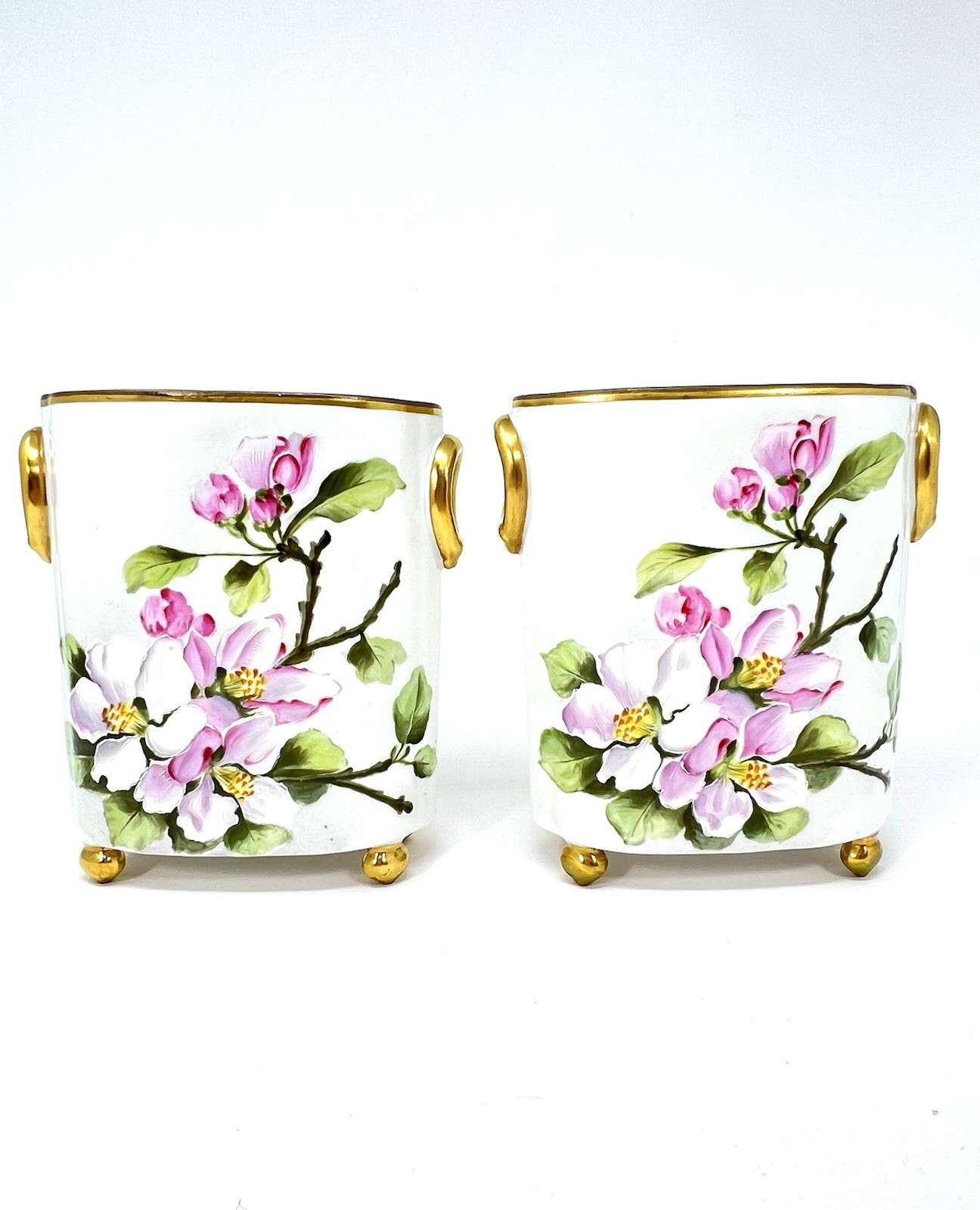 Antique VISTA ALEGRE Portugal OVAL SET Hand Painted Porcelain CACHEPOTS 1947 EC Antique VISTA ALEGRE Portugal OVAL SET Hand Painted Porcelain CACHEPOTS 1947 EC