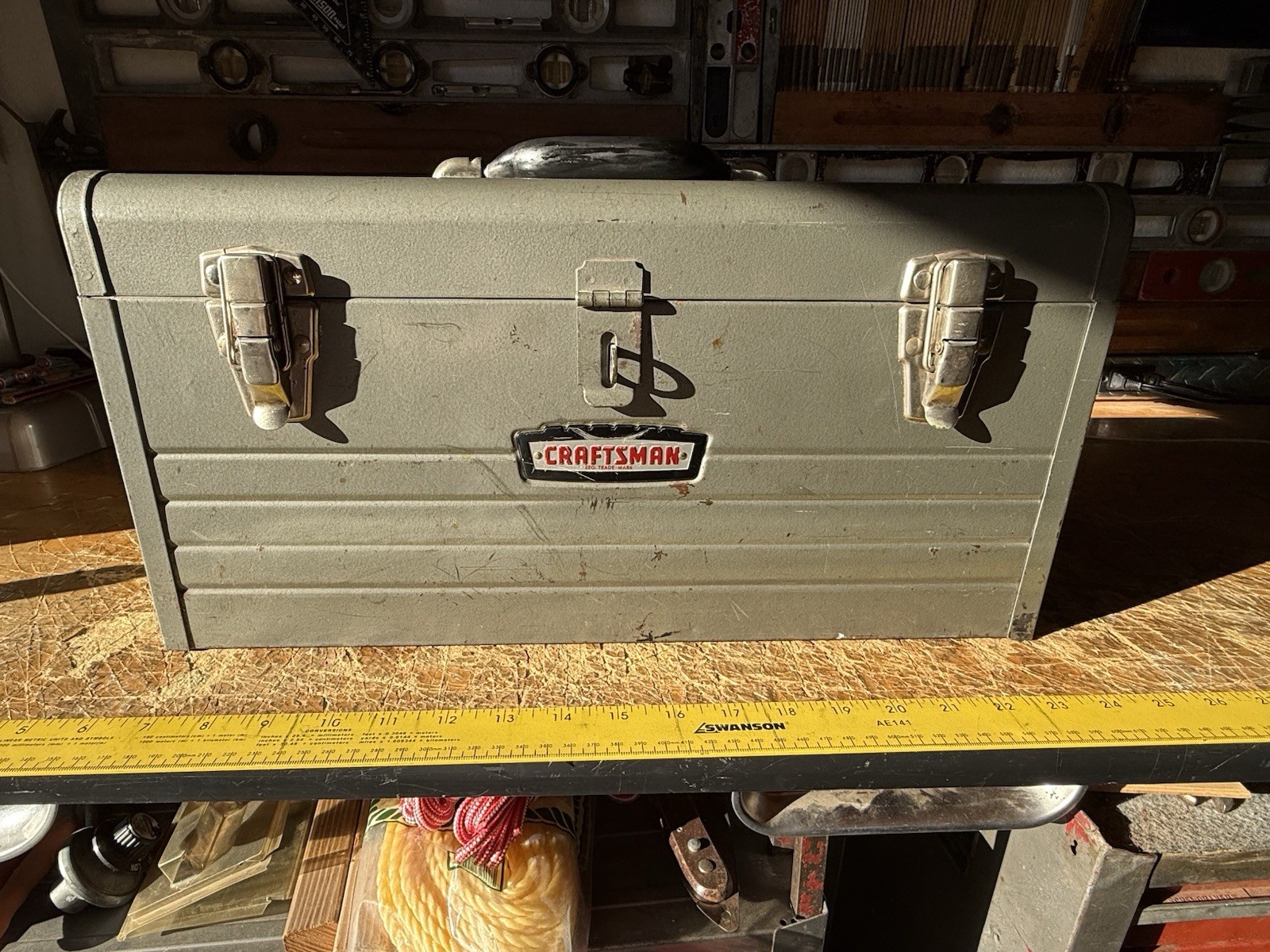 Vintage Craftsman Crown Logo 26" Metal Tool Box Gray Steel Toolbox w/ Tray