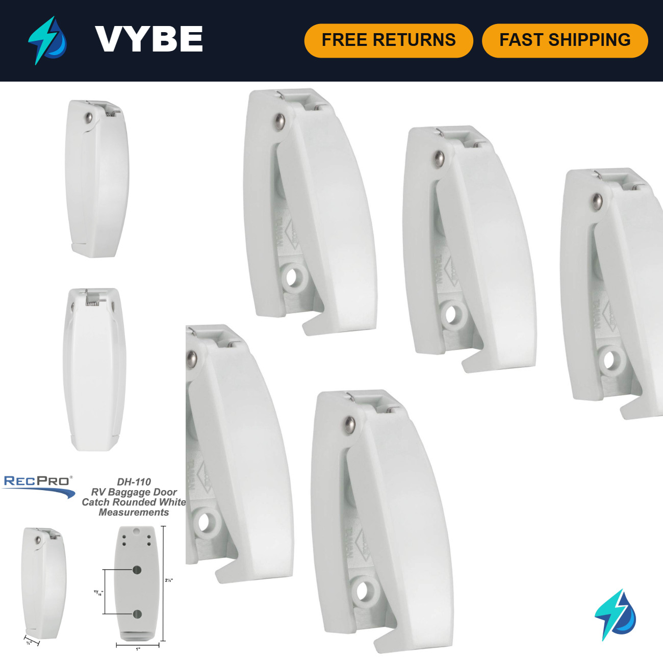 RecPro RV Baggage Door Catch Latch | White | 5 Pack RecPro RV Baggage Door Catch Latch | White | 5 Pack